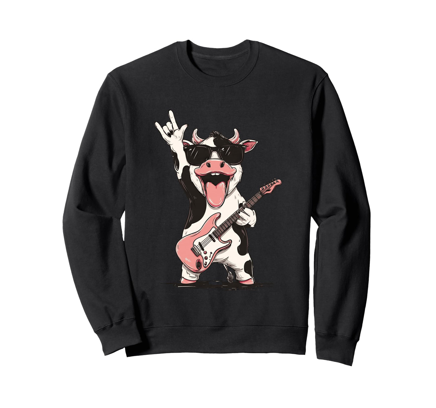 Cow Cartoon Funny Animal Rock Music Sweatshirt - Graphic Print for Adults - T-Shirt, Sweatshirt, Hoodie