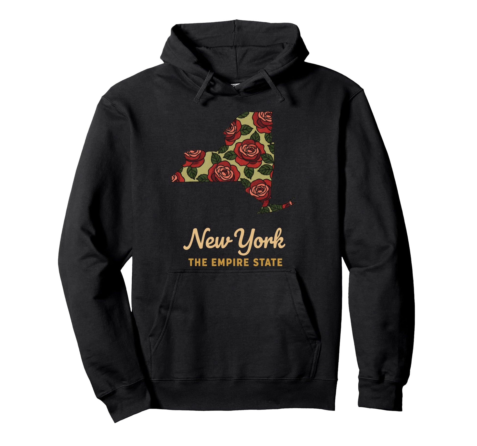 New York Floral State Outline Botanical Hoodie - Unique Graphic Unisex - T-Shirt, Sweatshirt, Hoodie