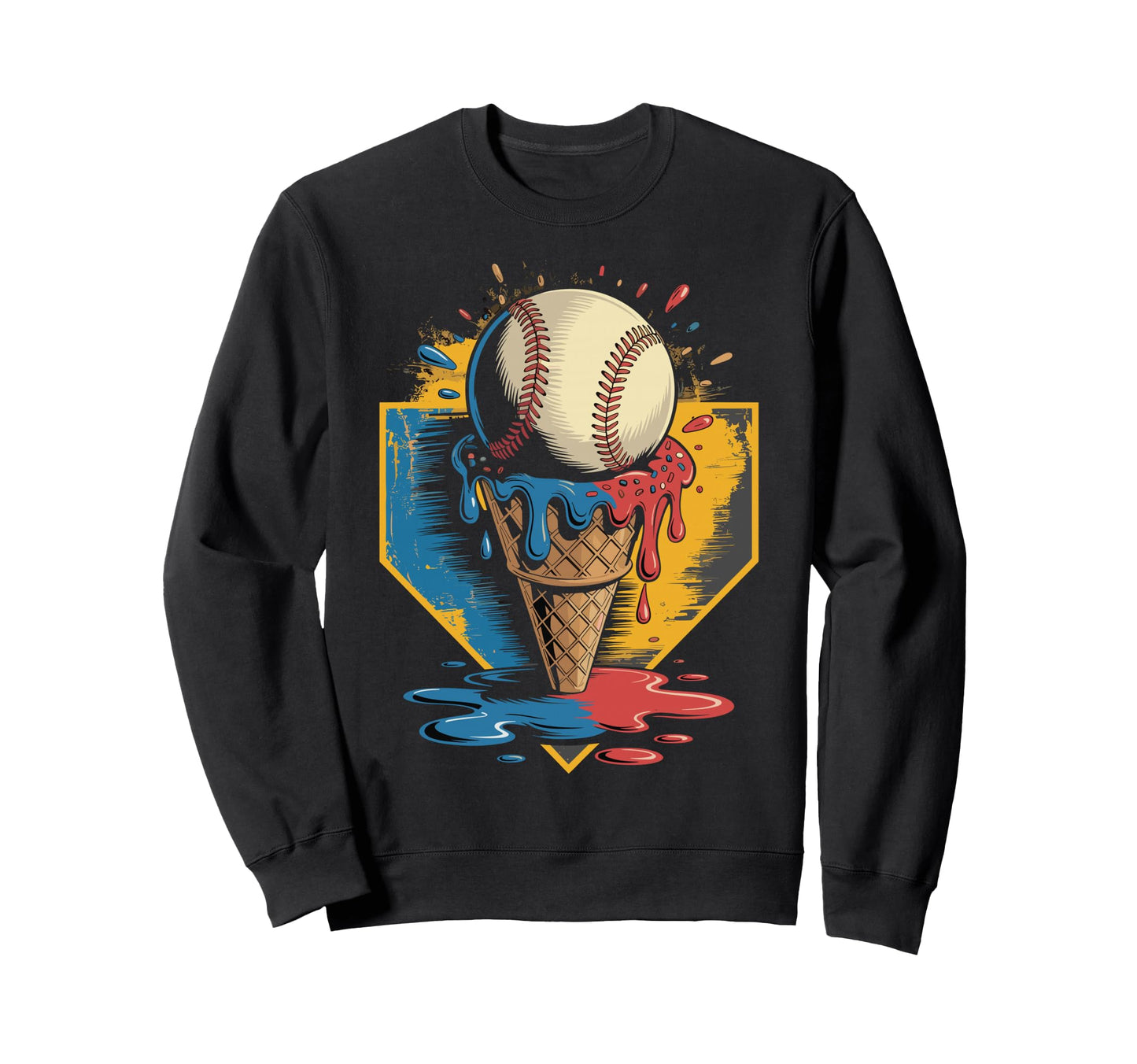 Distressed Baseball Ice Cream Sweatshirt - Casual Everyday Wear Men Women - T-Shirt, Sweatshirt, Hoodie