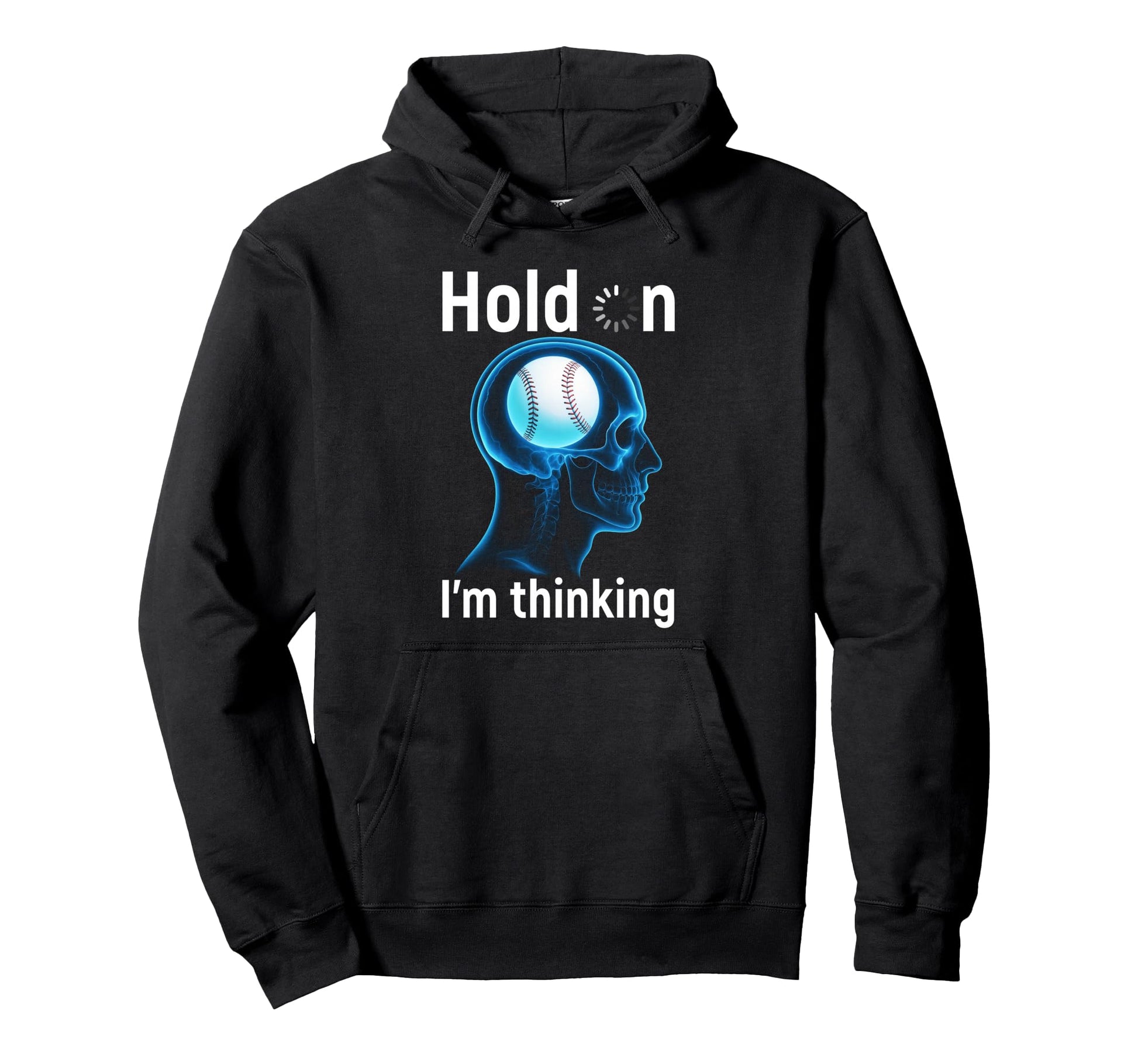 Baseball Player Hold Im Thinking Head Skull Hoodie - Graphic Print Unisex - T-Shirt, Sweatshirt, Hoodie