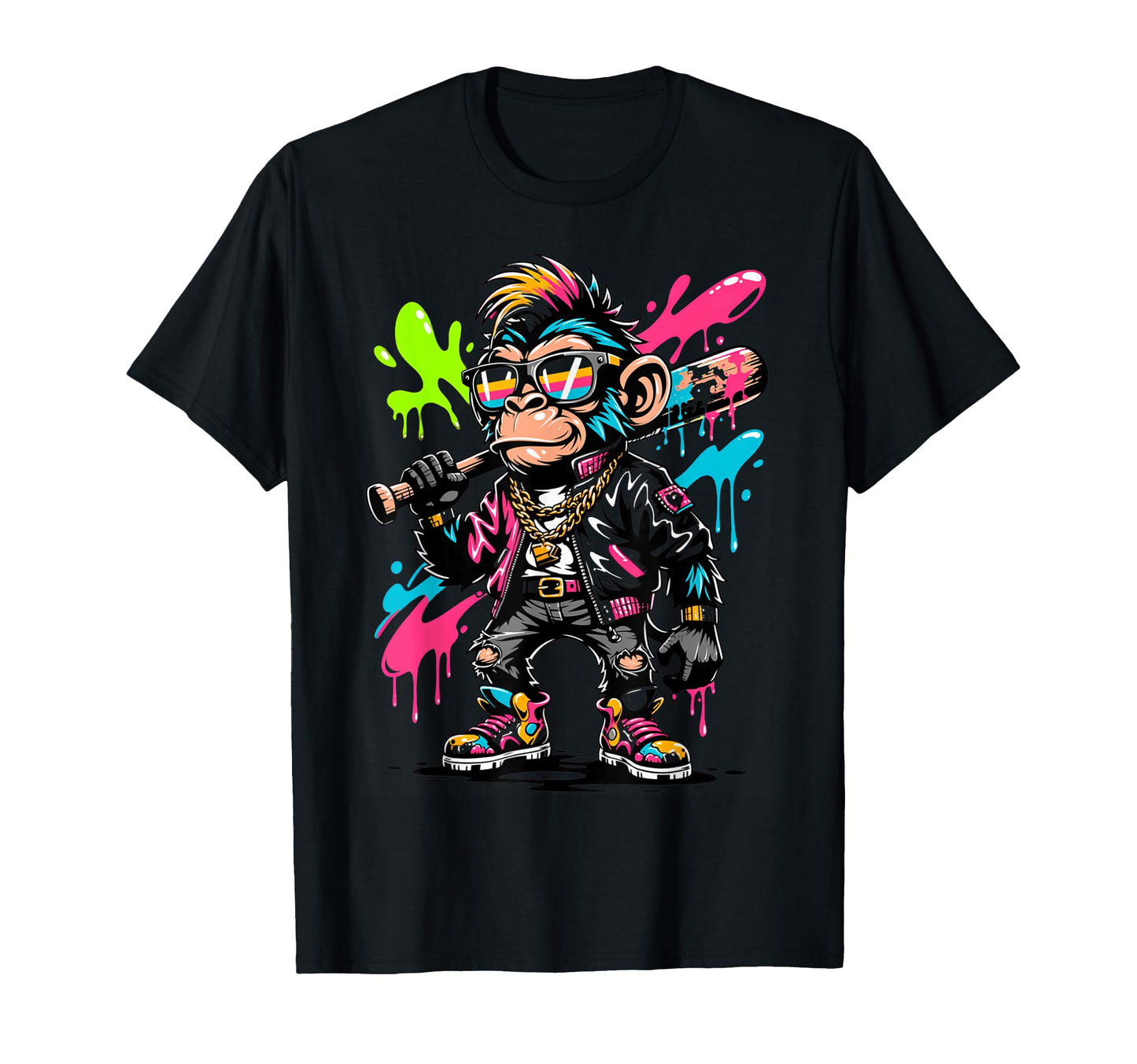 Monkey Baseball Drip Funny Animal Party T-Shirt - Trendy Graphic Men Women - T-Shirt, Sweatshirt, Hoodie