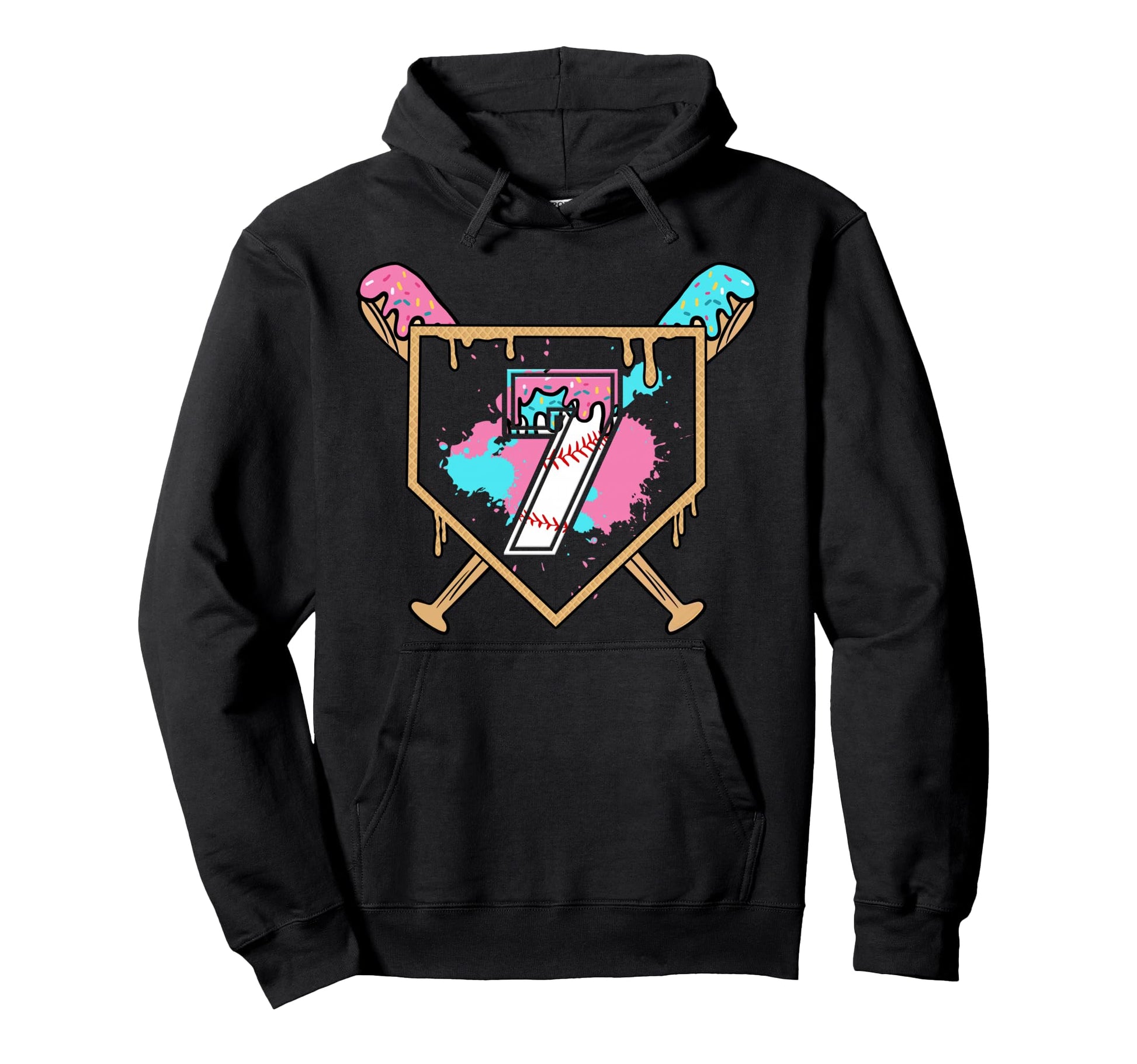 7Th Birthday Baseball Bat Ice Cream Hoodie - Minimalist Print for Adults - T-Shirt, Sweatshirt, Hoodie