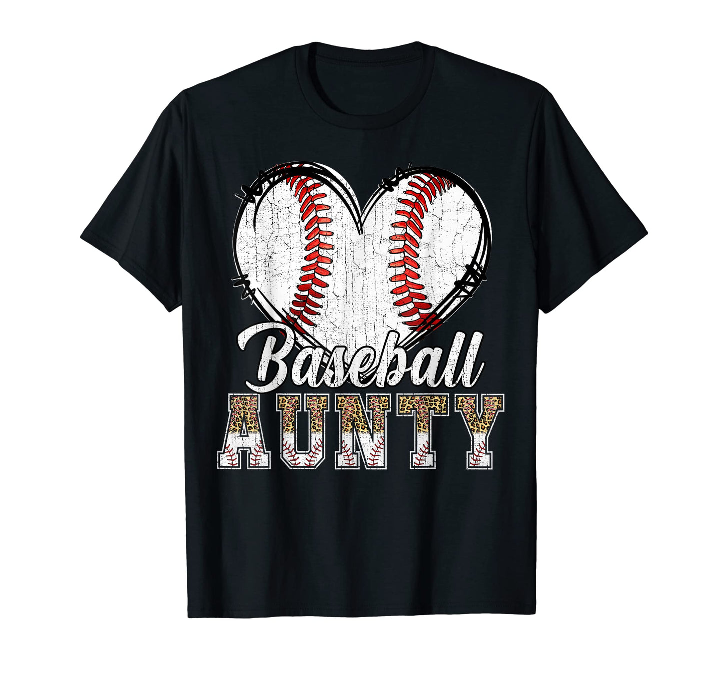 Softball Baseball Aunty Heart Leopard T-Shirt - Minimalist Print Unisex - T-Shirt, Sweatshirt, Hoodie
