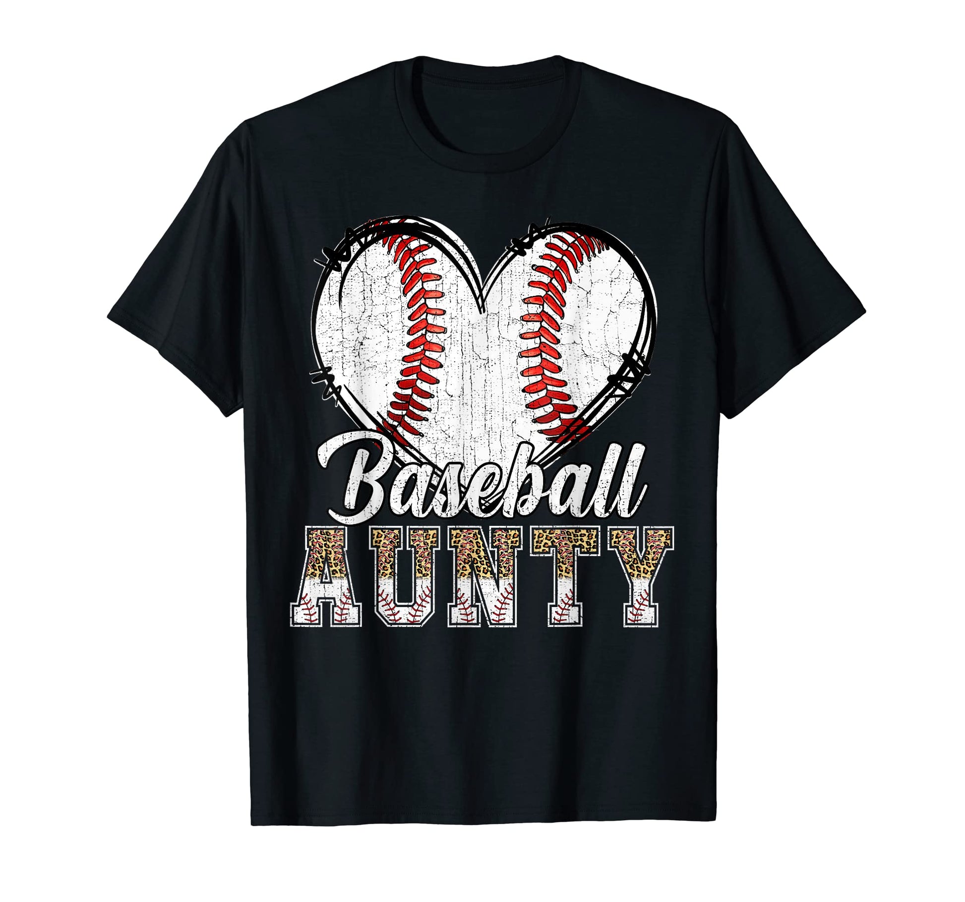 Softball Baseball Aunty Heart Leopard T-Shirt - Minimalist Print Unisex - T-Shirt, Sweatshirt, Hoodie