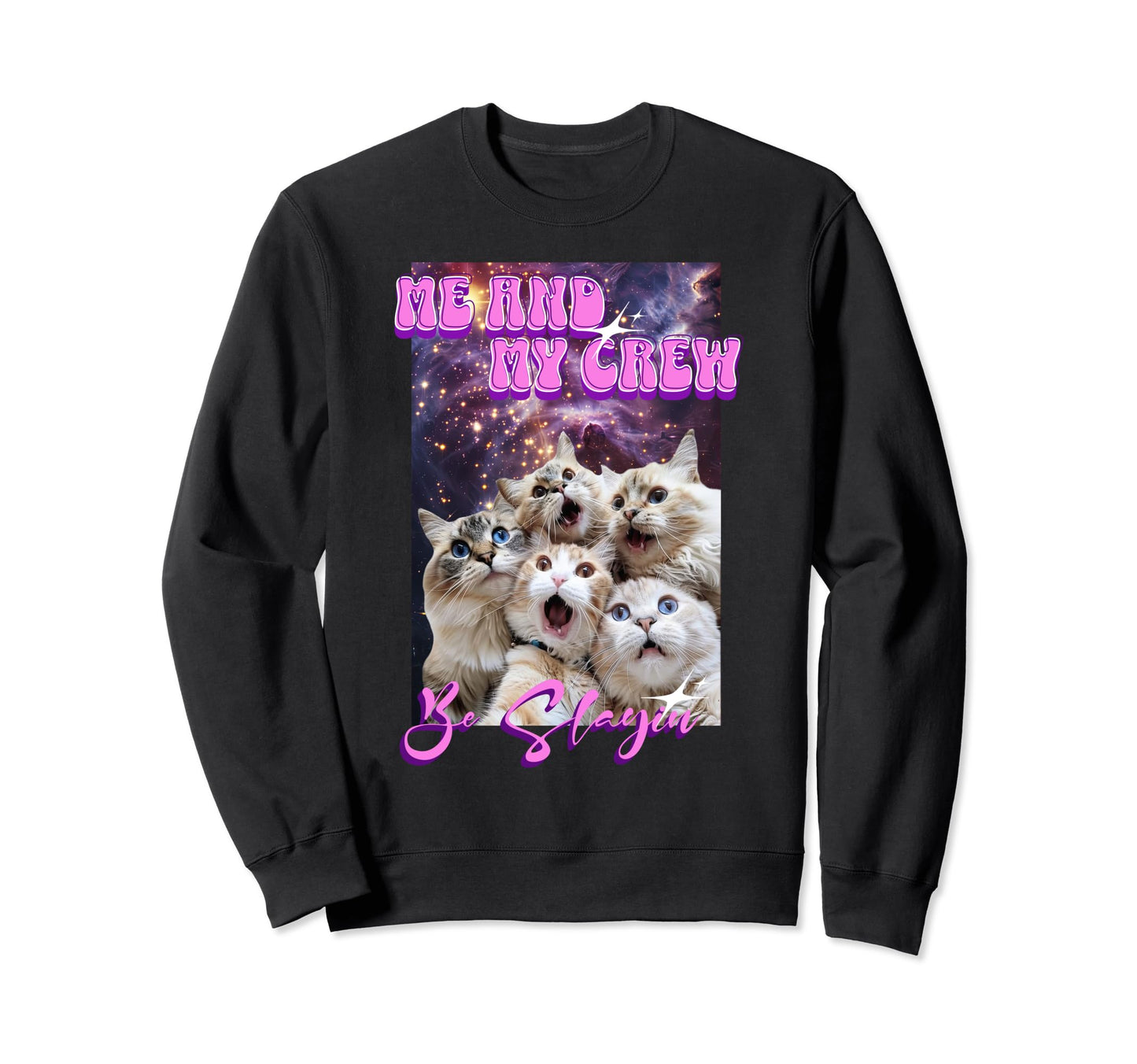Silly Cats Crew Slaying Y2K Space Sweatshirt - Fun Novelty Design Unisex - T-Shirt, Sweatshirt, Hoodie