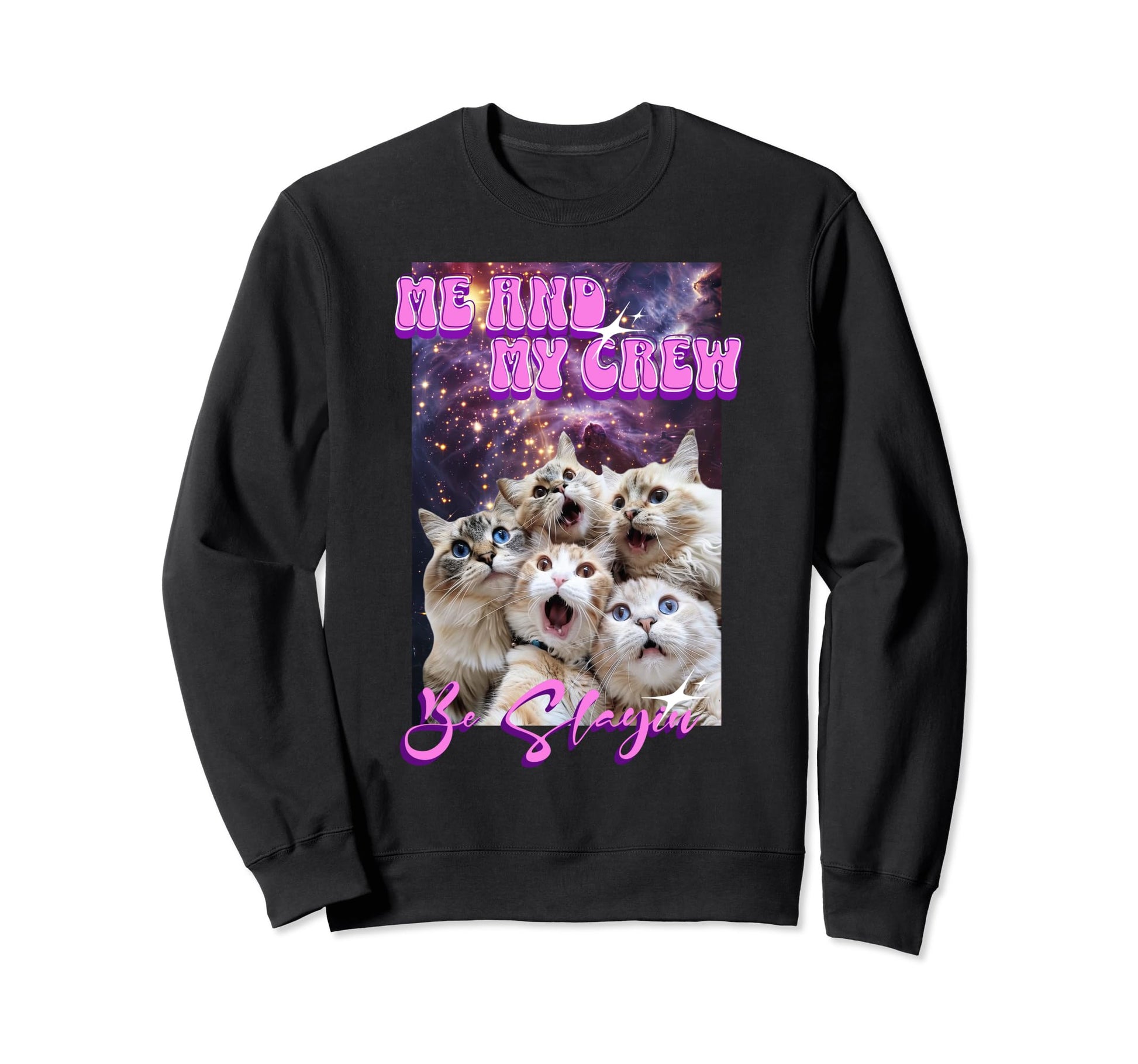 Silly Cats Crew Slaying Y2K Space Sweatshirt - Fun Novelty Design Unisex - T-Shirt, Sweatshirt, Hoodie