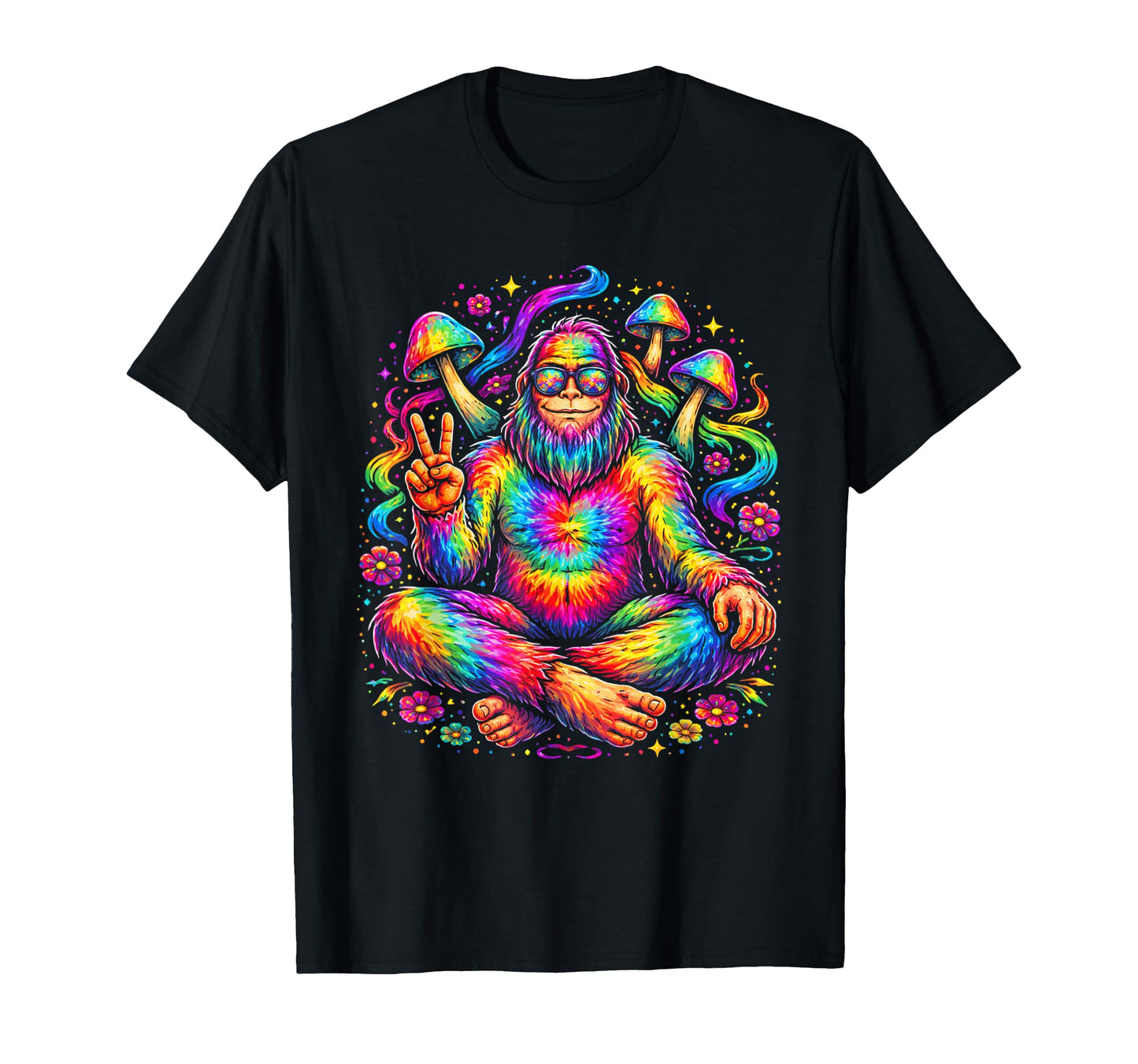 Funny Rainbow Bigfoot Peace Psychedelic T-Shirt - Unique Graphic Unisex - T-Shirt, Sweatshirt, Hoodie