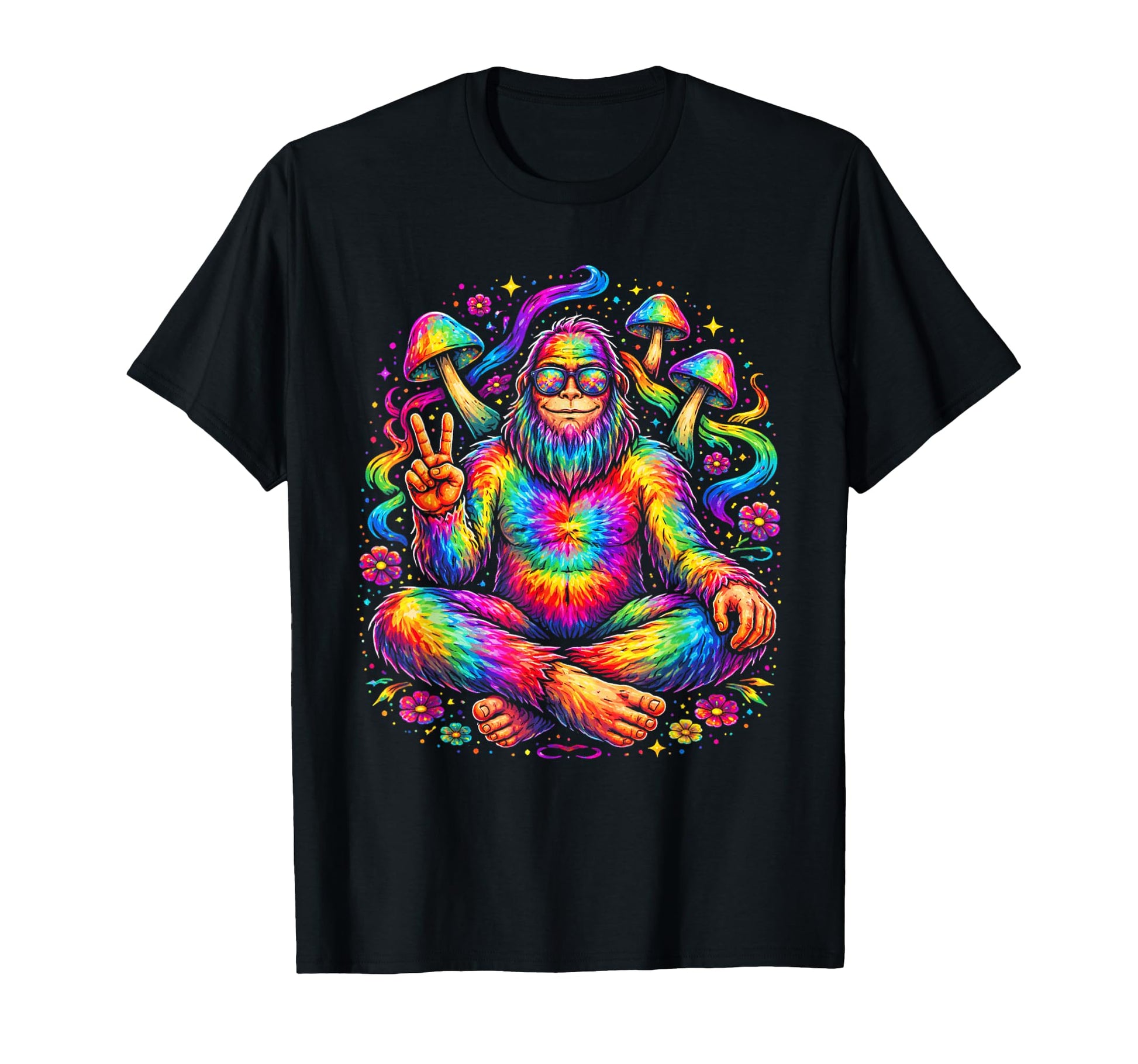 Funny Rainbow Bigfoot Peace Psychedelic T-Shirt - Unique Graphic Unisex - T-Shirt, Sweatshirt, Hoodie