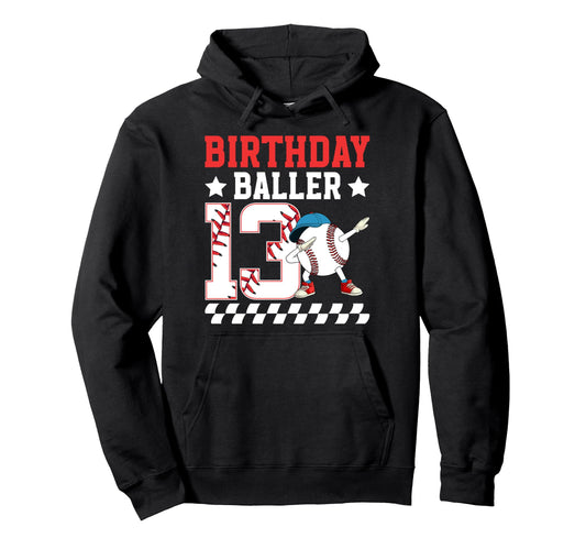 13Th Baseball Birthday Thirteen Year Old Hoodie - Custom Art Print Unisex - T-Shirt, Sweatshirt, Hoodie