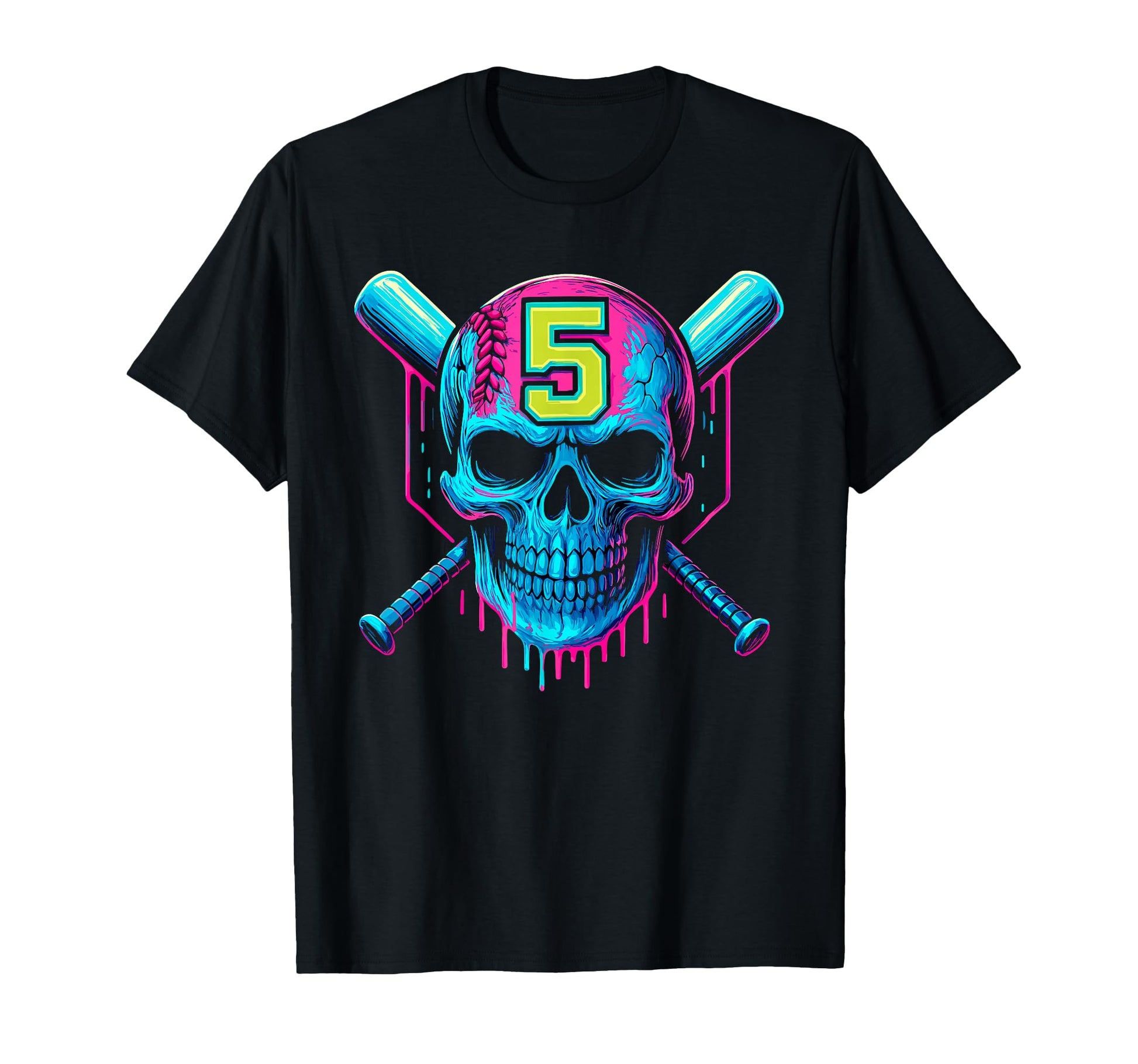 Baseball Skull Drip 5Th Birthday 5 T-Shirt - Casual Everyday Wear Unisex - T-Shirt, Sweatshirt, Hoodie