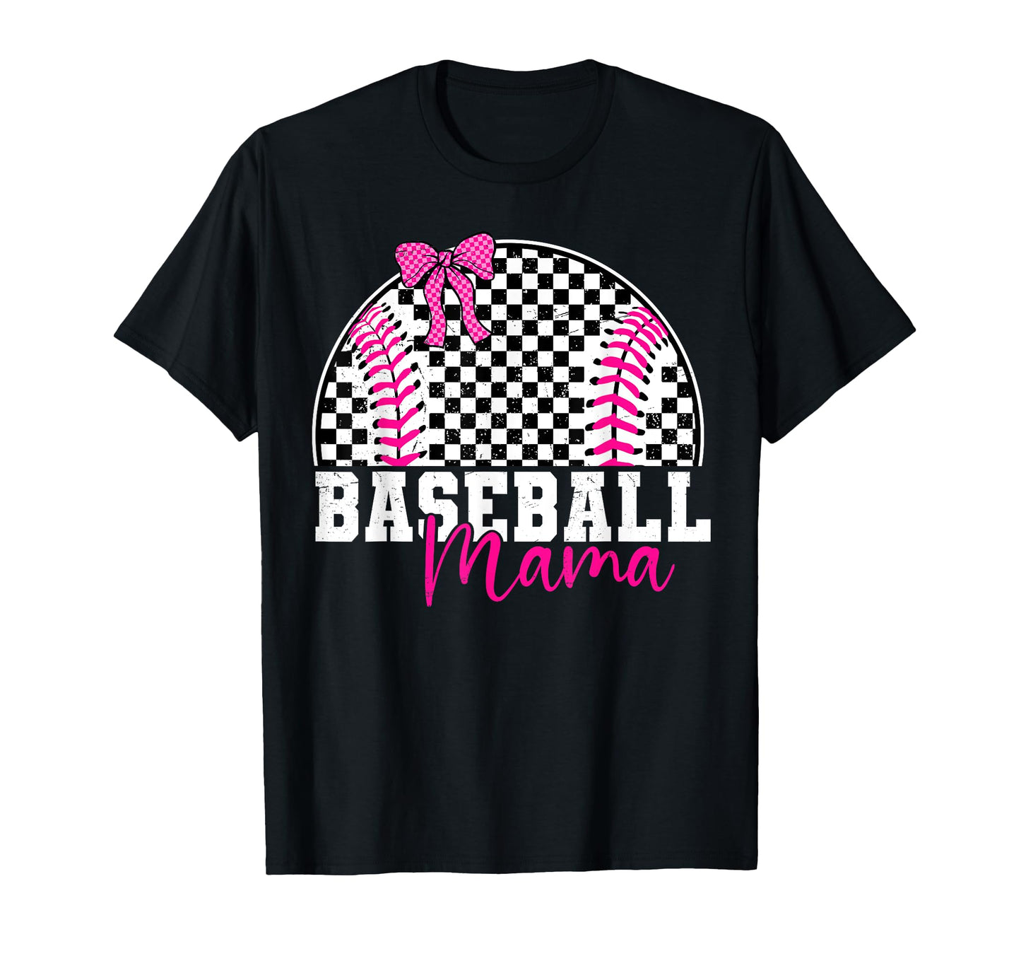 Checkered Baseball Mama Bow Varsity T-Shirt - Aesthetic Graphic Men Women - T-Shirt, Sweatshirt, Hoodie