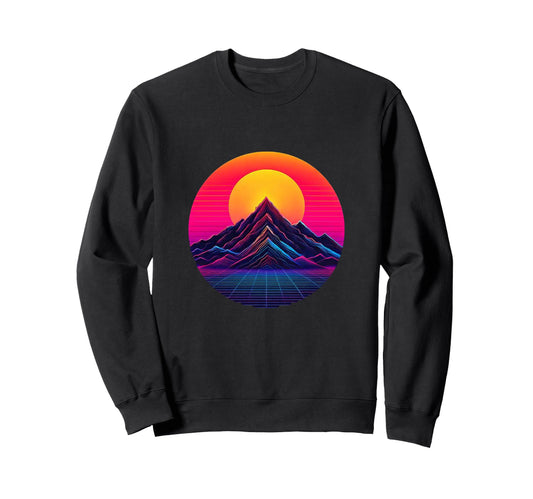 80S Sunset And Mountain Synthwave Sweatshirt - Novelty Apparel Men Women - T-Shirt, Sweatshirt, Hoodie
