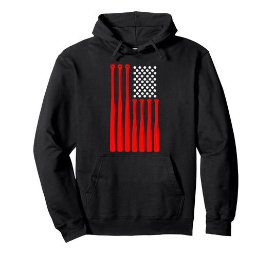 American Flag Baseball Baseball Hoodie - Unique Graphic Unisex - T-Shirt, Sweatshirt, Hoodie