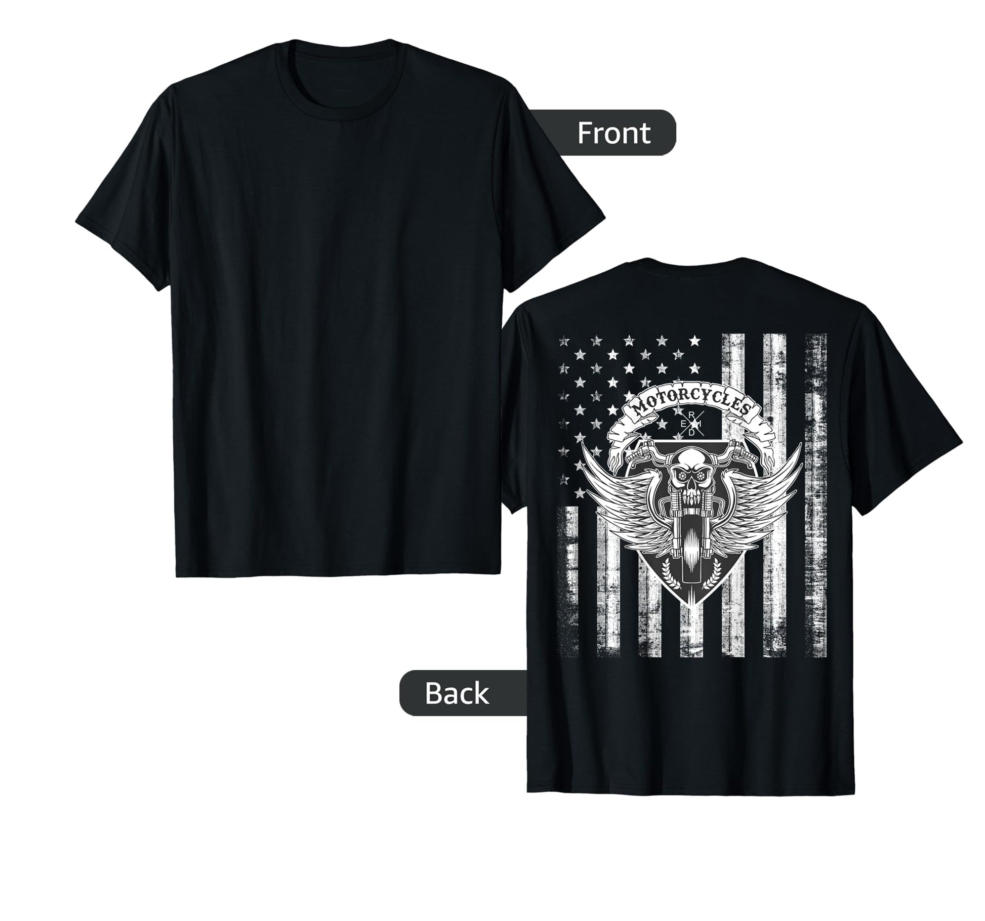 Biker Motorcycle Skull Distressed Usa T-Shirt - Graphic Print for Adults - T-Shirt, Sweatshirt, Hoodie