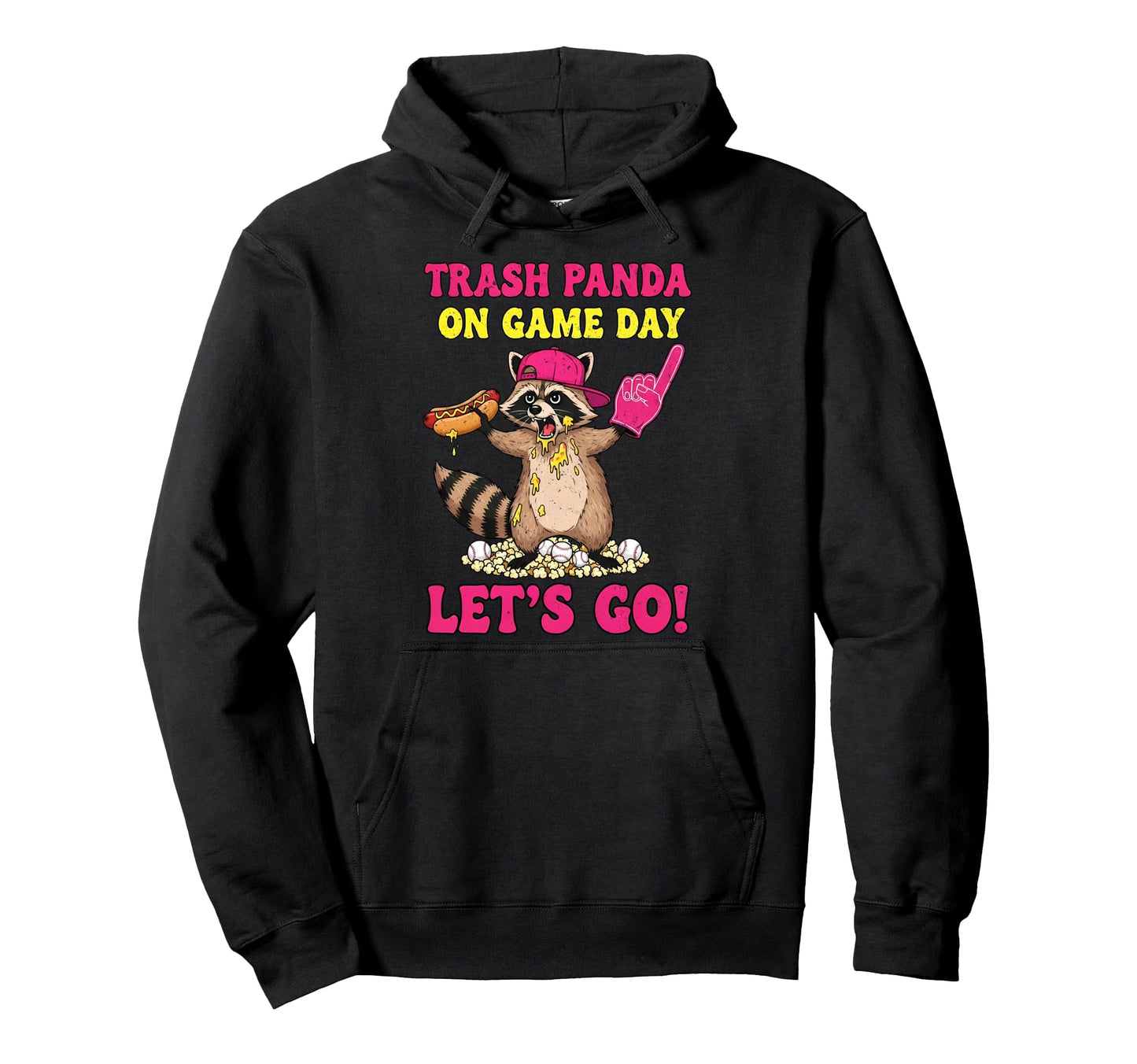 Trash Panda Game Day Vibes Baseball Raccoon Hoodie - Graphic Print Unisex - T-Shirt, Sweatshirt, Hoodie
