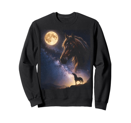 90S Horse Neighing Moon Y2K Aesthetic Sweatshirt - Graphic Print Men Women - T-Shirt, Sweatshirt, Hoodie