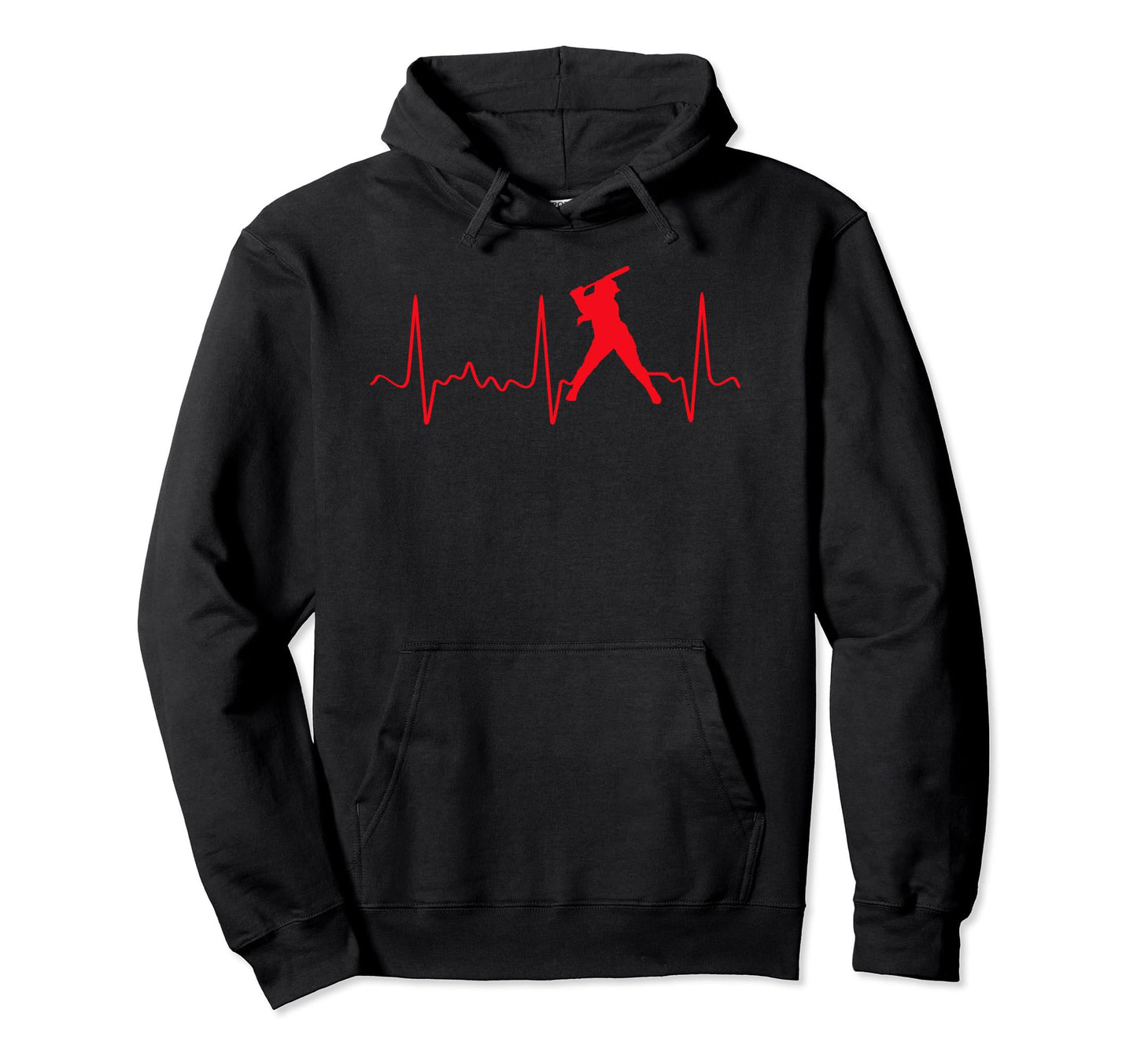 Red Softball Batter Pulse Heartbeat Hoodie - Novelty Apparel for Adults - T-Shirt, Sweatshirt, Hoodie