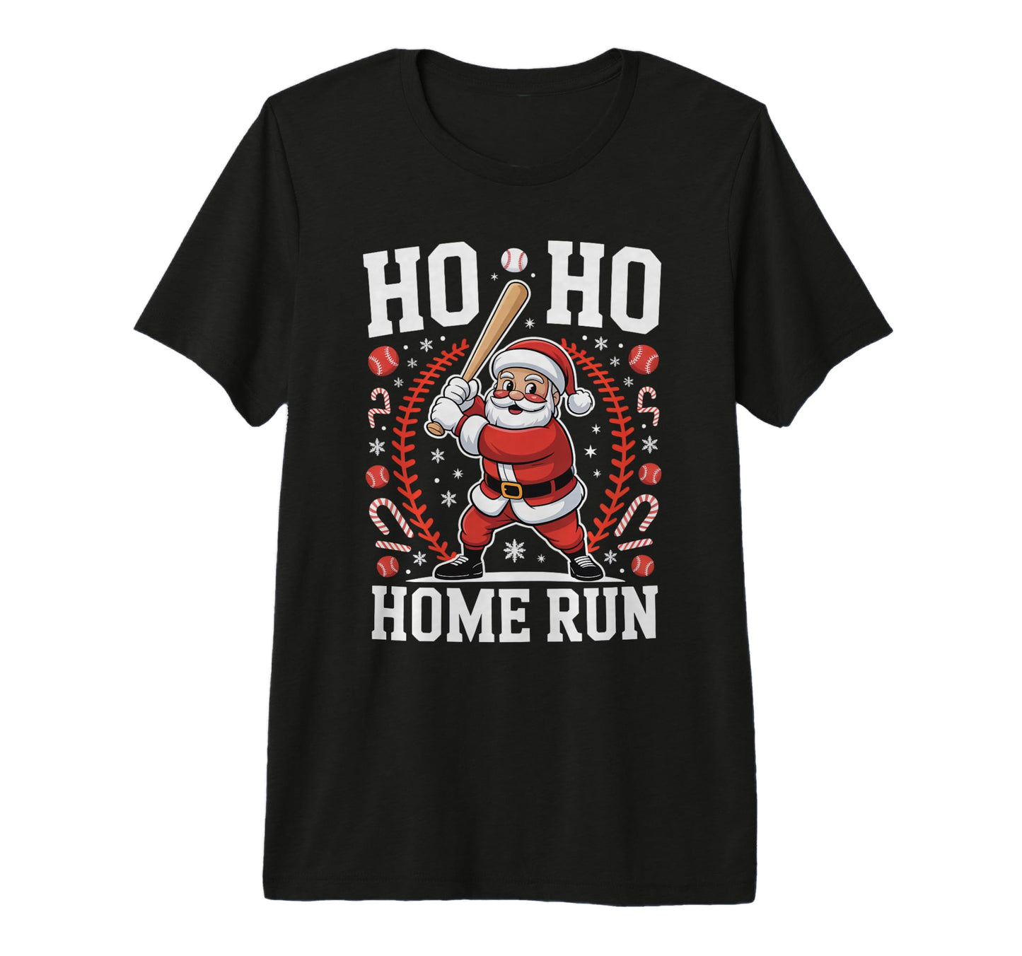 Ho Ho Home Run Baseball Funny Santa T-Shirt - Custom Art Print for Adults - T-Shirt, Sweatshirt, Hoodie