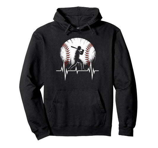 Baseball Heartbeat Batter Silhouette Hoodie - Fun Novelty Design Men Women - T-Shirt, Sweatshirt, Hoodie