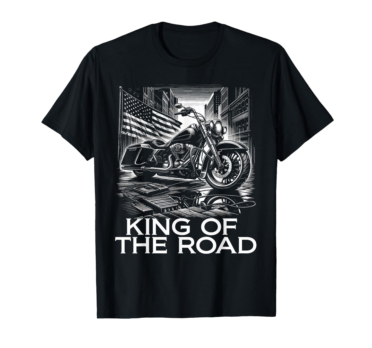 King Road Motorcycles American Flag T-Shirt - Unique Graphic Men Women - T-Shirt, Sweatshirt, Hoodie