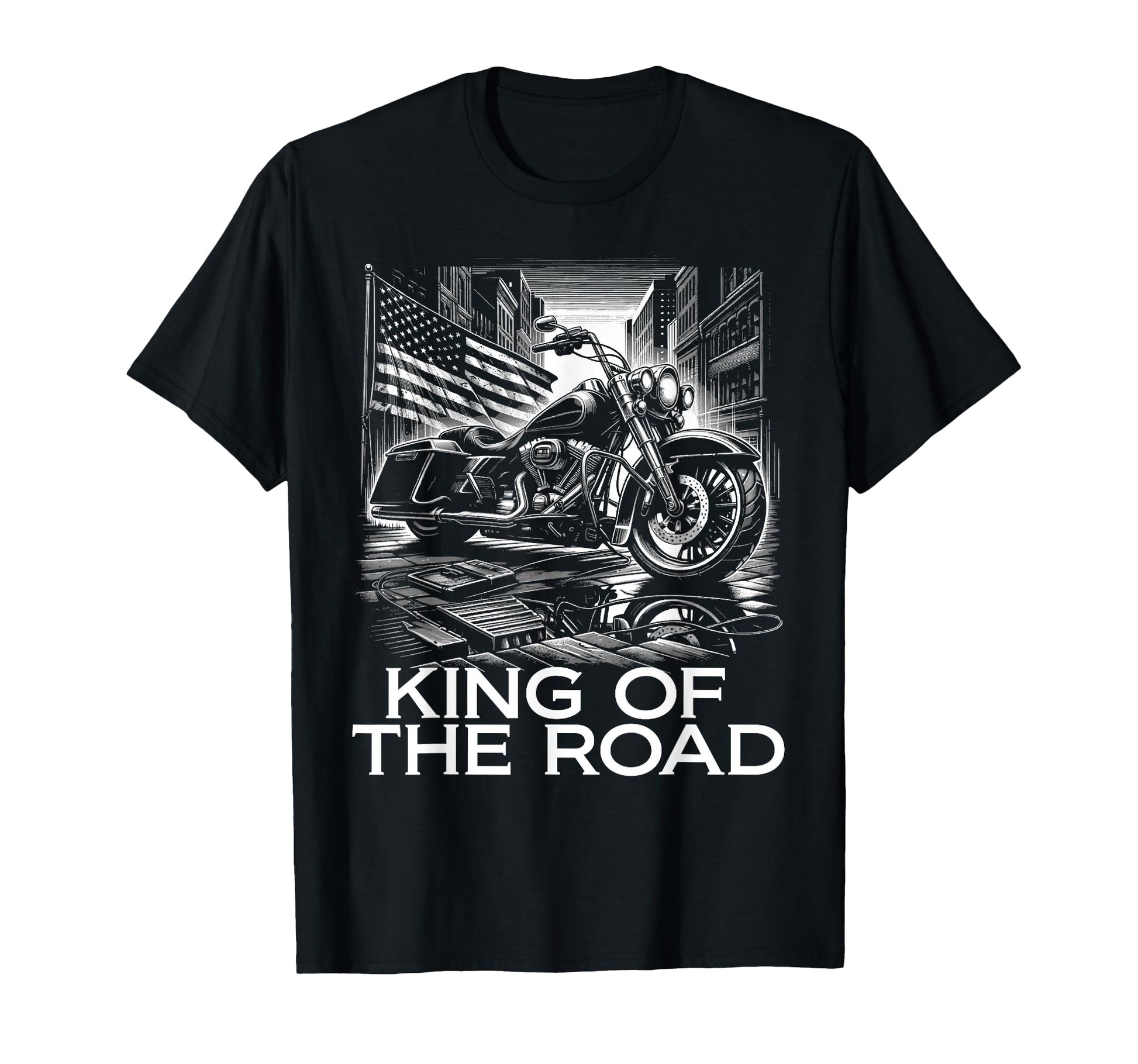 King Road Motorcycles American Flag T-Shirt - Unique Graphic Men Women - T-Shirt, Sweatshirt, Hoodie
