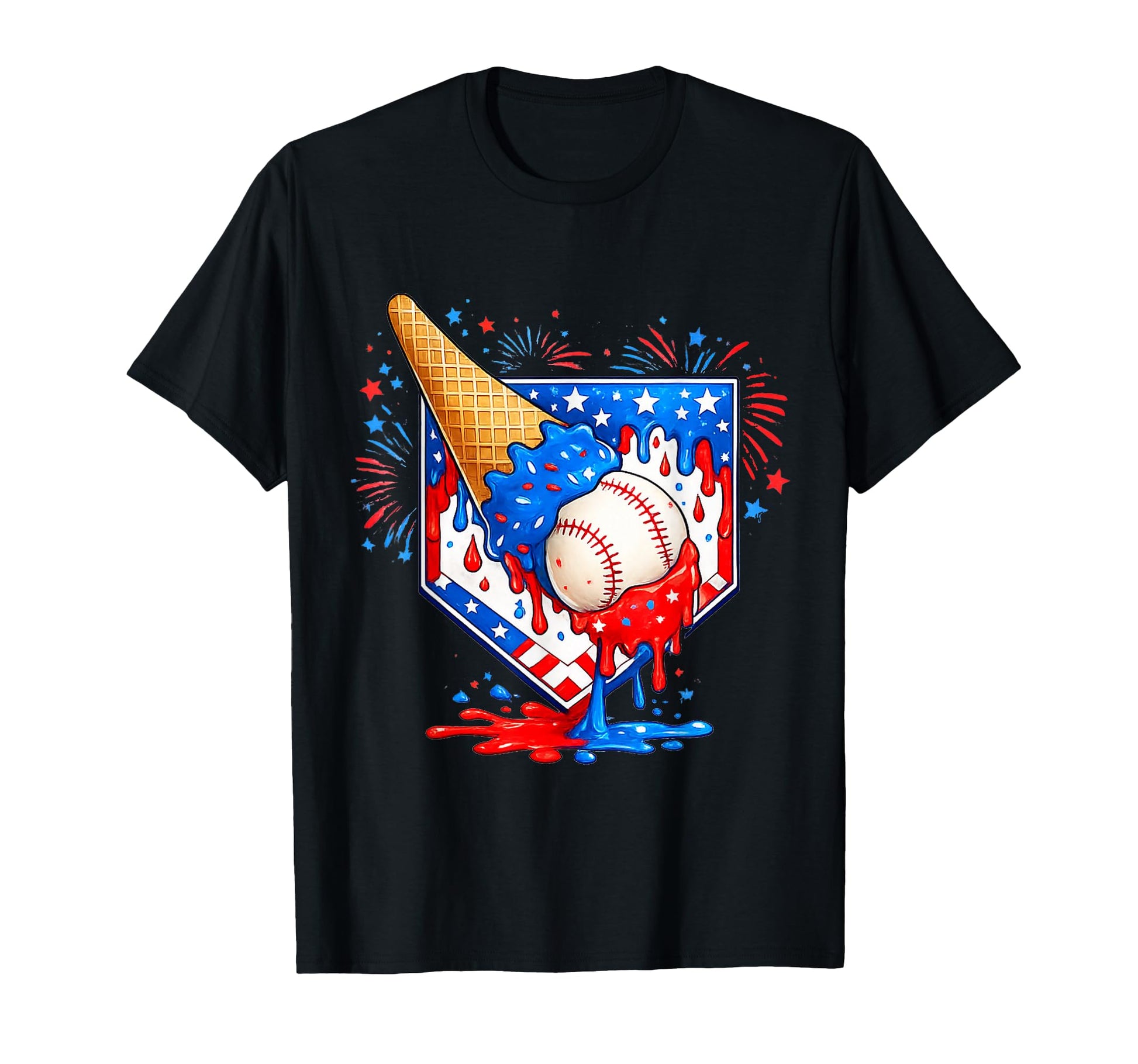 Distressed Baseball Drip Ice Cream 4Th T-Shirt - Minimalist Print Unisex - T-Shirt, Sweatshirt, Hoodie