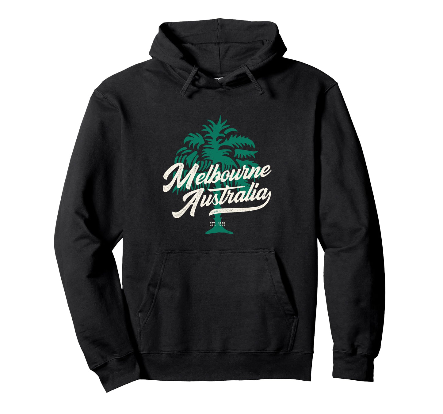 Palm Tree Typography Melbourne Hoodie - Fun Novelty Design Men Women - T-Shirt, Sweatshirt, Hoodie