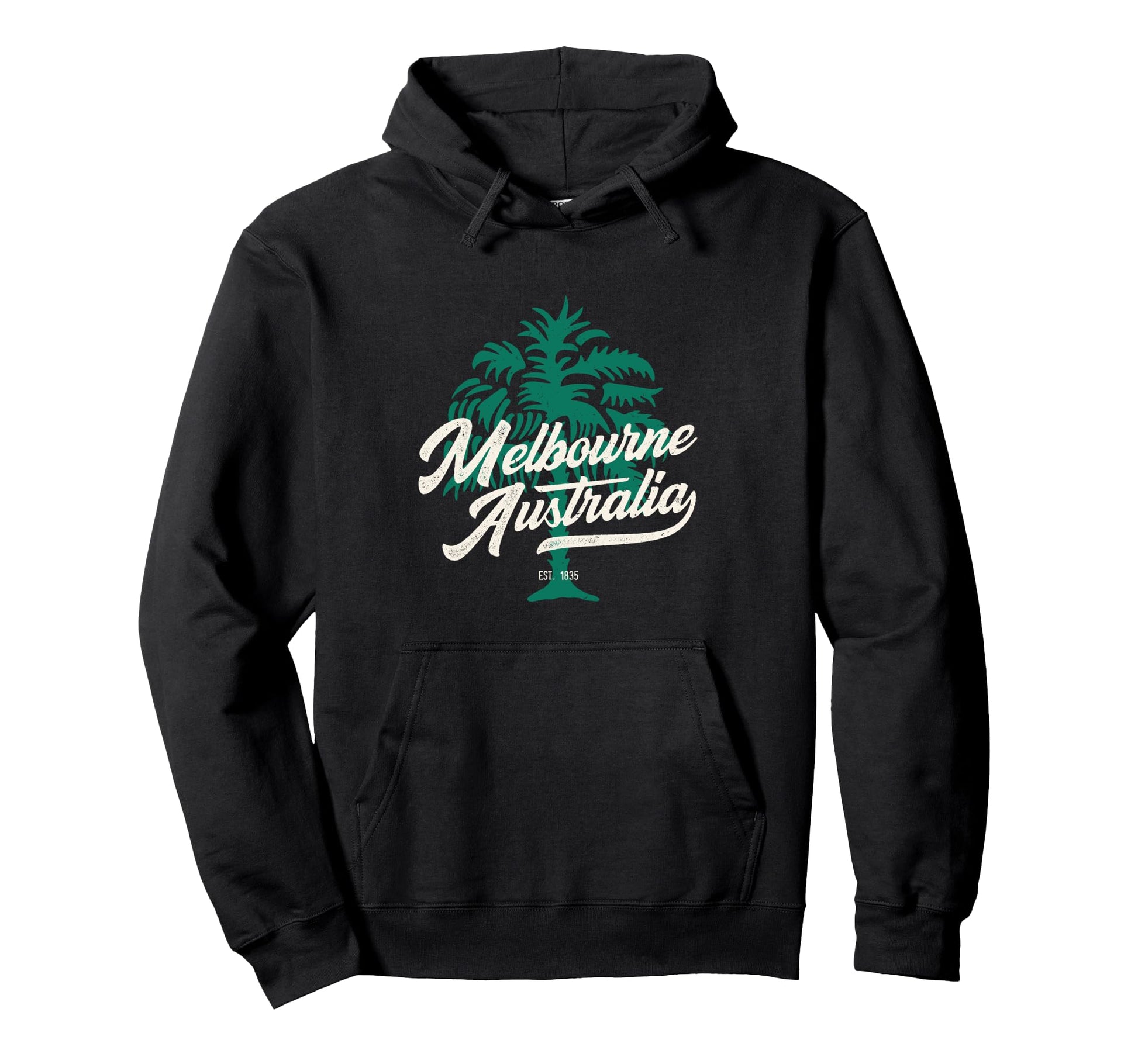 Palm Tree Typography Melbourne Hoodie - Fun Novelty Design Men Women - T-Shirt, Sweatshirt, Hoodie