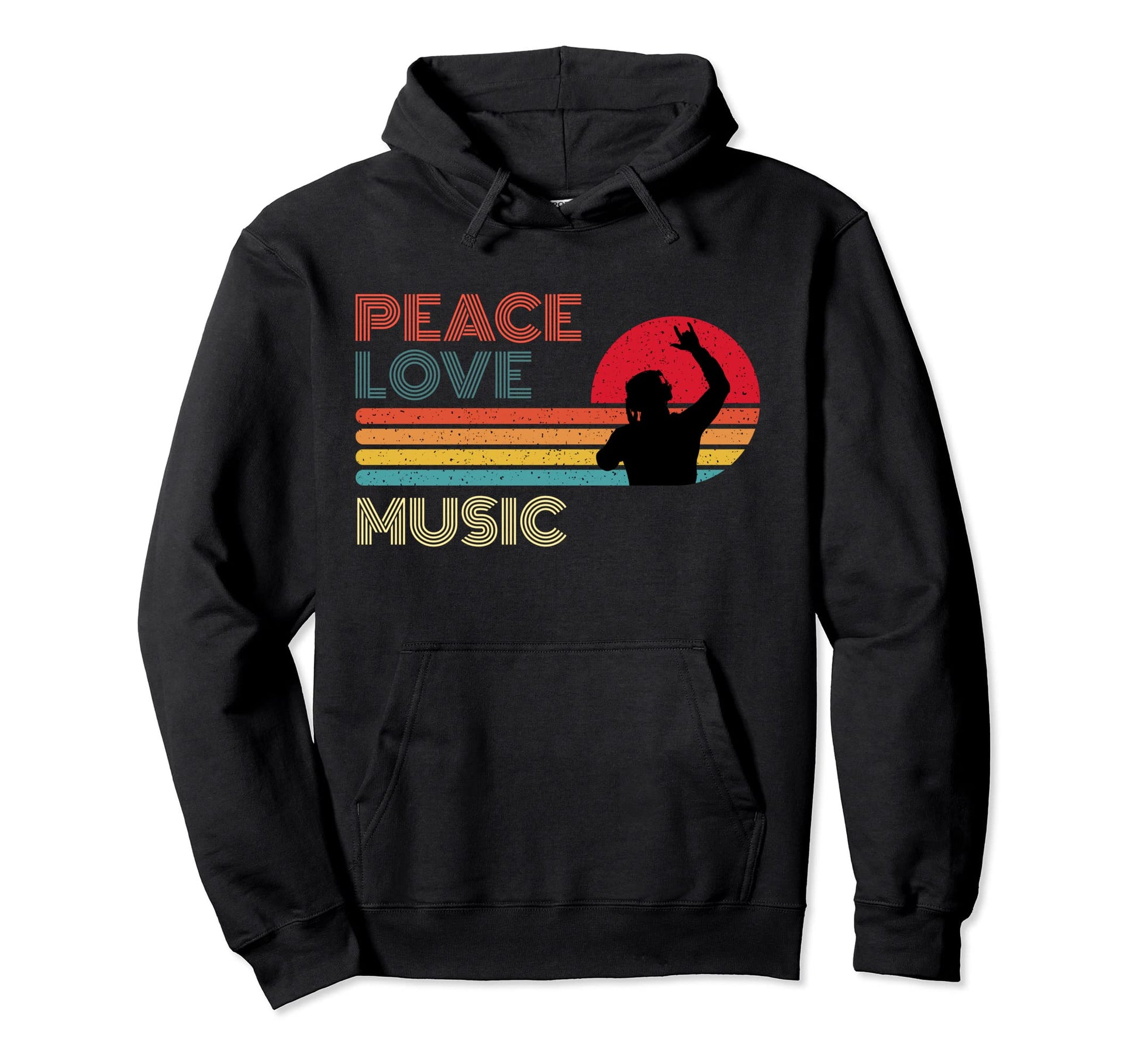 Peace Love Music Striped Sunset Hoodie - Custom Art Print Unisex - T-Shirt, Sweatshirt, Hoodie