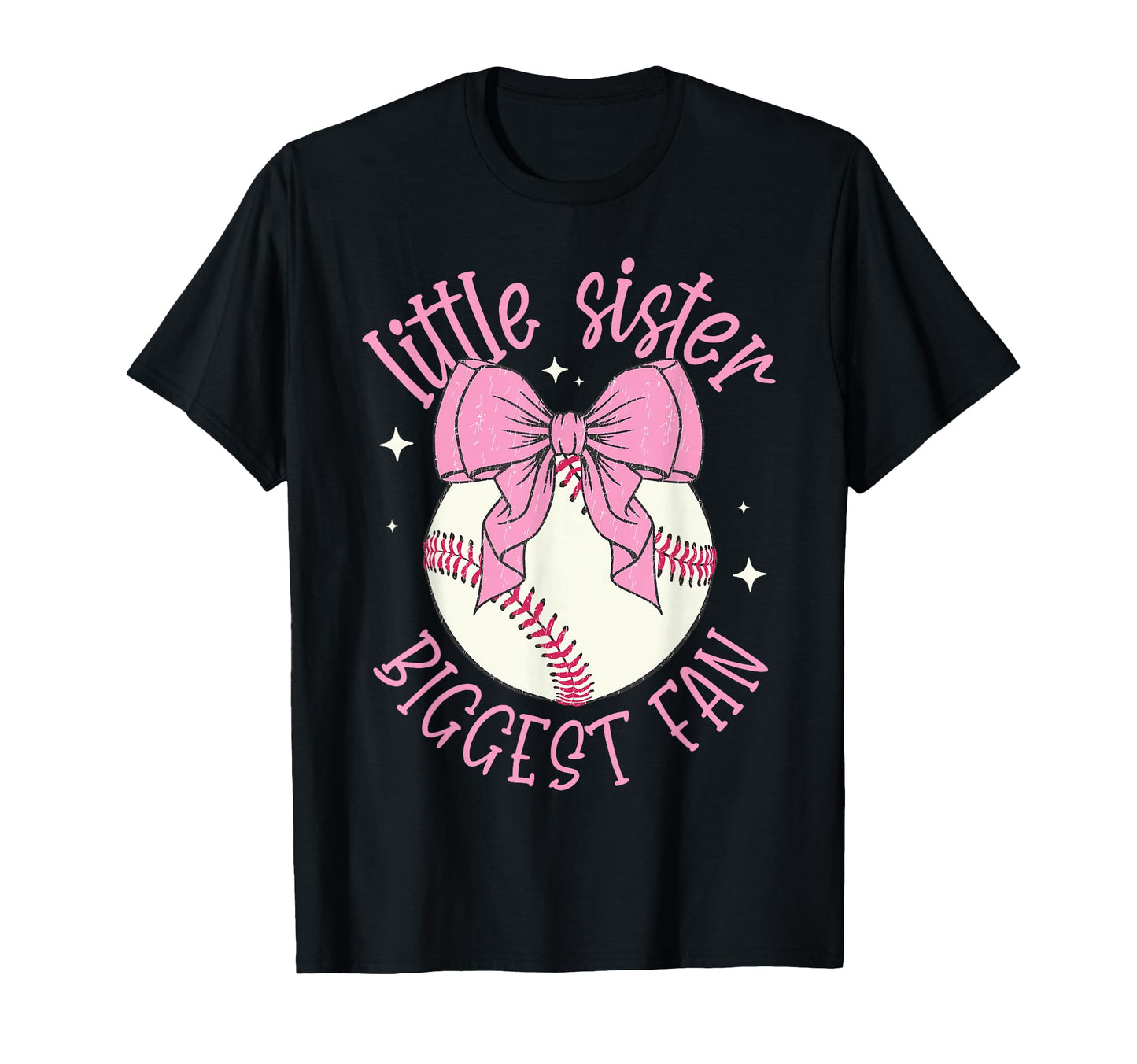 Little Sister Biggest Fan Baseball Bow T-Shirt - Aesthetic Graphic Unisex - T-Shirt, Sweatshirt, Hoodie
