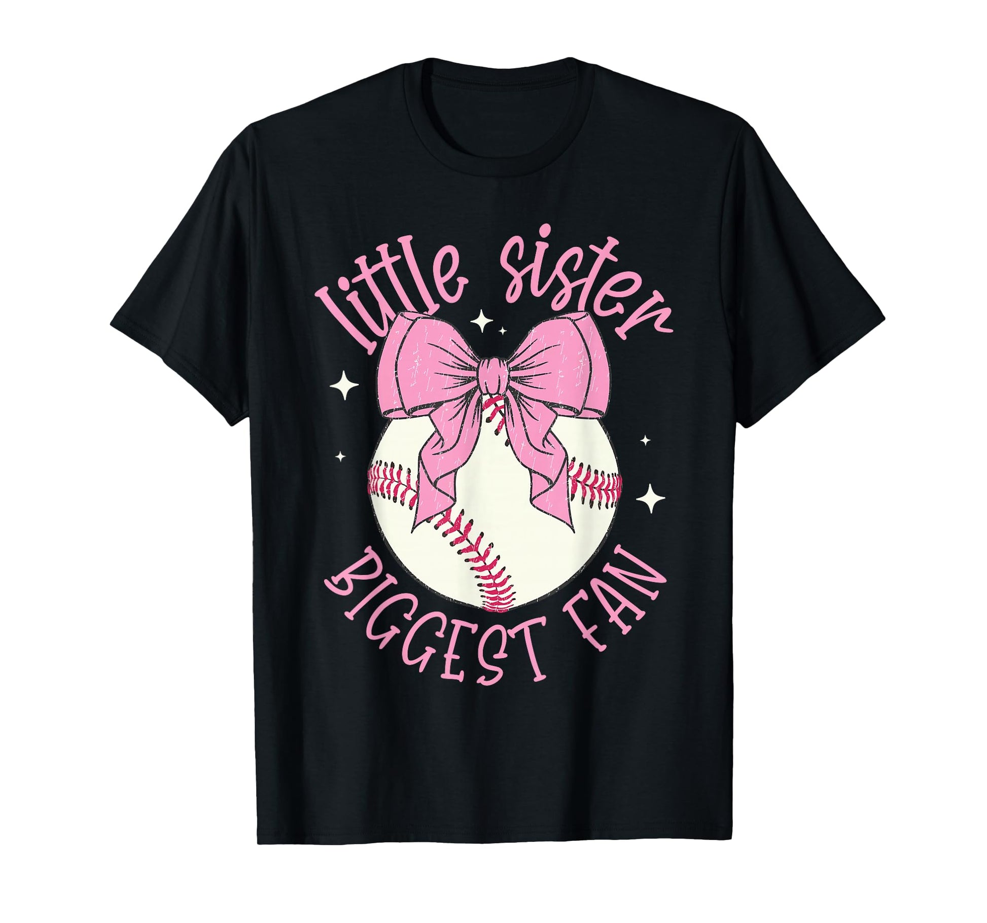 Little Sister Biggest Fan Baseball Bow T-Shirt - Aesthetic Graphic Unisex - T-Shirt, Sweatshirt, Hoodie