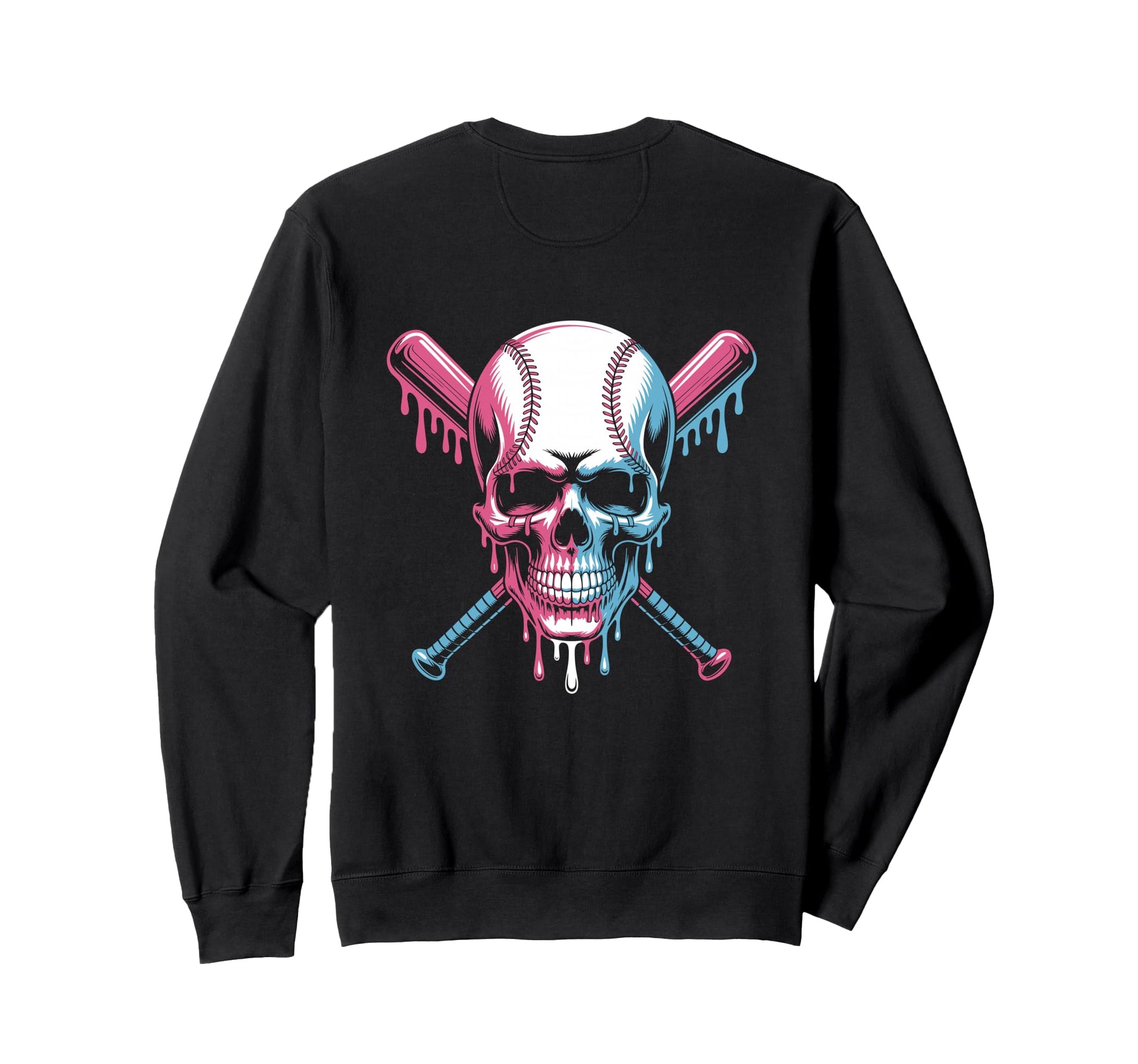 Baseball Skull Dripping Crossed Bats Sweatshirt - Streetwear Style Unisex - T-Shirt, Sweatshirt, Hoodie
