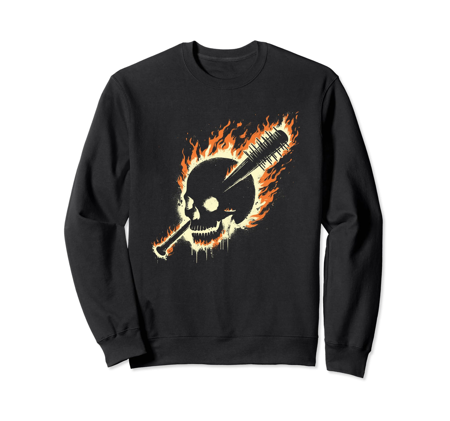 Skull Burning Creepy Baseball Bat Sweatshirt - Aesthetic Graphic Men Women - T-Shirt, Sweatshirt, Hoodie