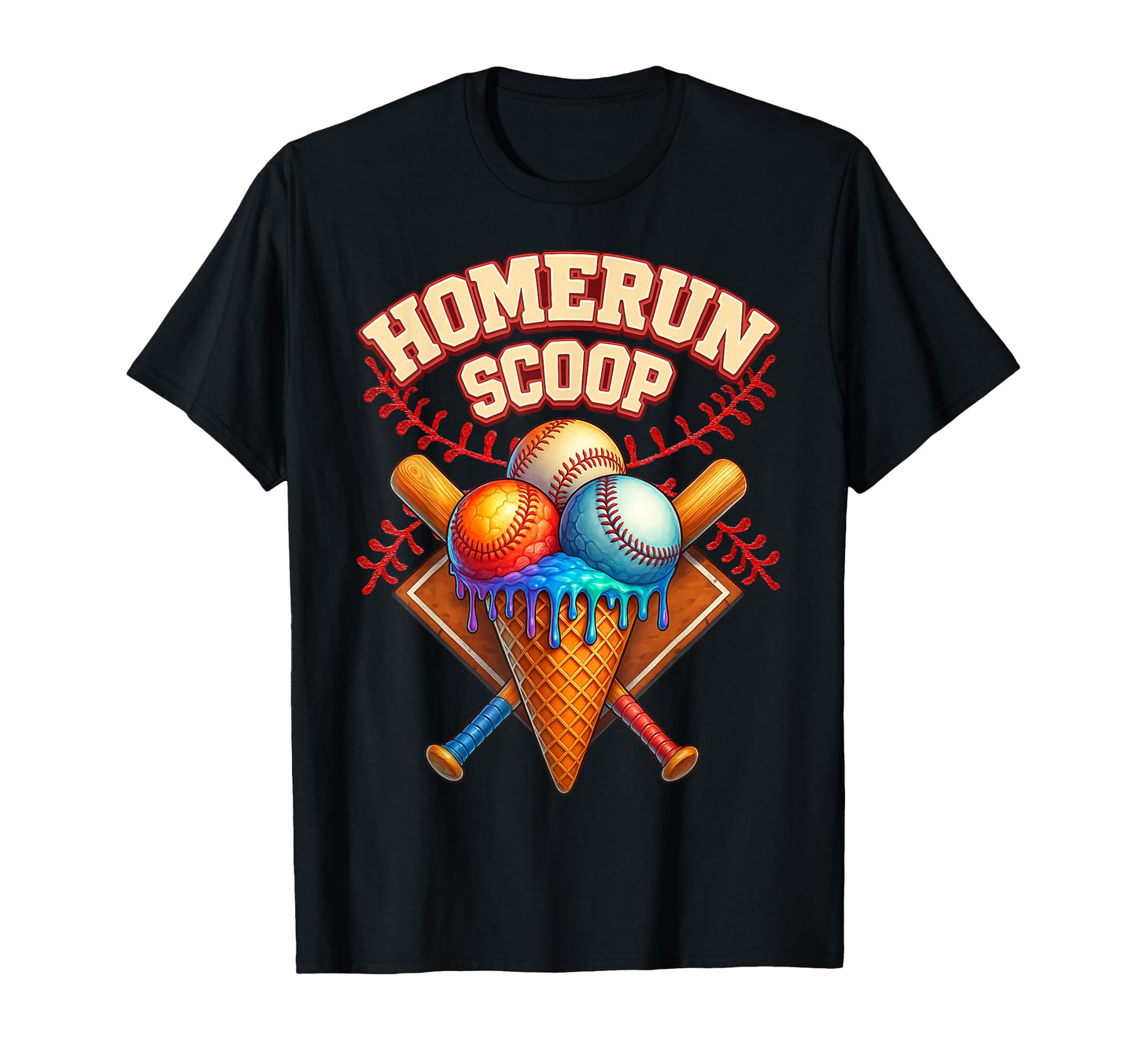 Homerun Scoop Baseball Ice Cream Drip Art T-Shirt - Novelty Apparel Unisex - T-Shirt, Sweatshirt, Hoodie