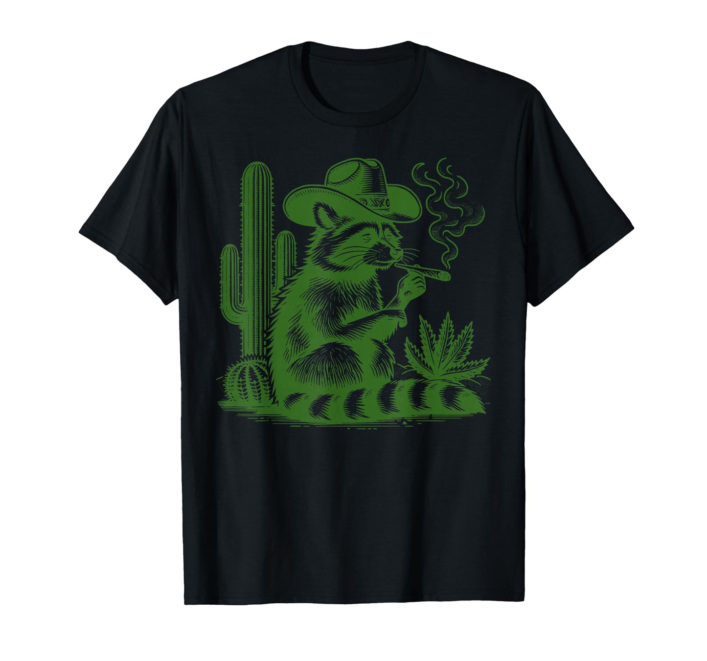 Cowboy Raccoon Smoking Weed T-Shirt - Fun Novelty Design Men Women - T-Shirt, Sweatshirt, Hoodie