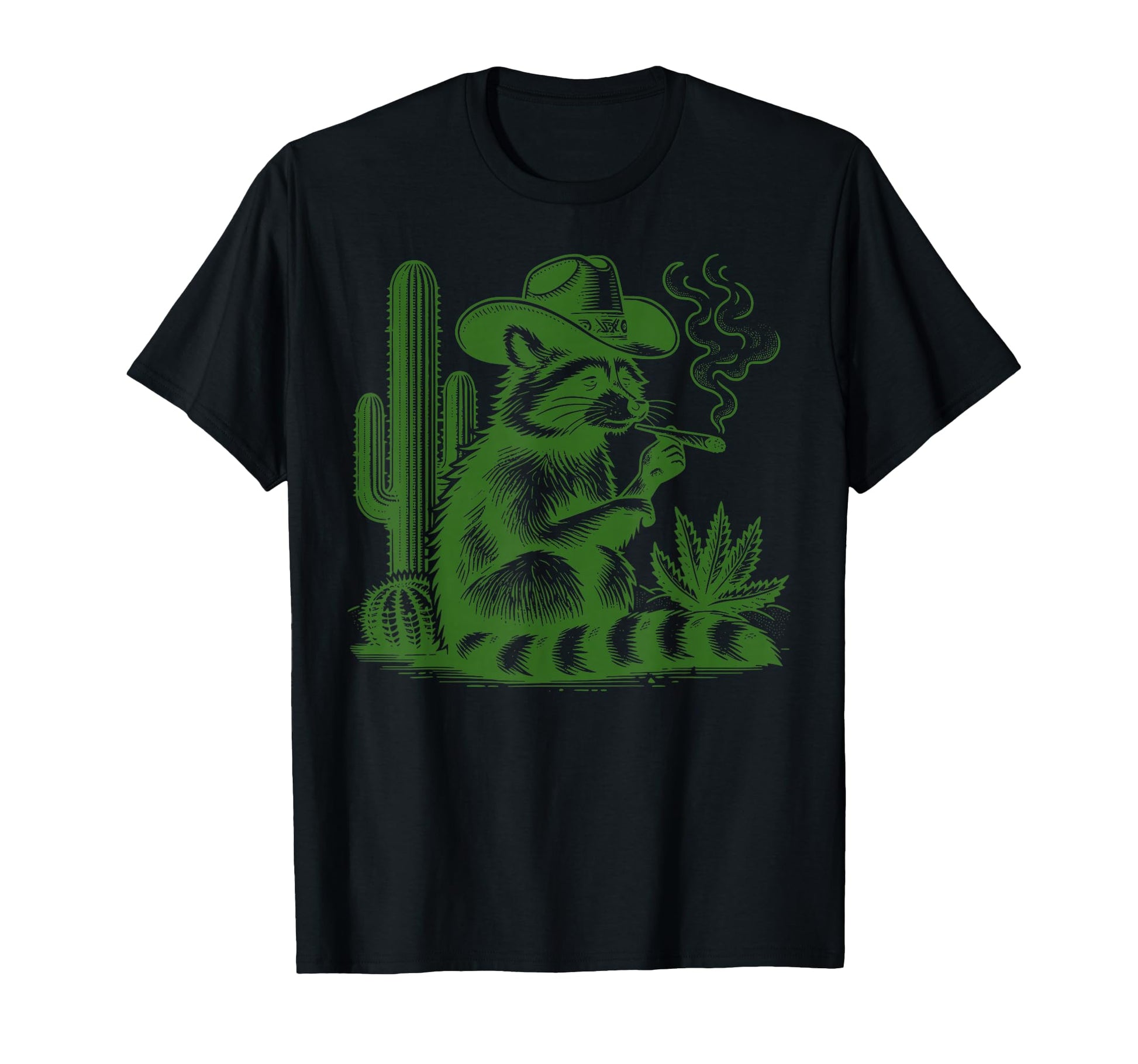 Cowboy Raccoon Smoking Weed T-Shirt - Fun Novelty Design Men Women - T-Shirt, Sweatshirt, Hoodie