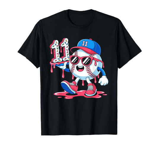 Baseball 11 Year Old Ice Cream Drip T-Shirt - Minimalist Print Men Women - T-Shirt, Sweatshirt, Hoodie