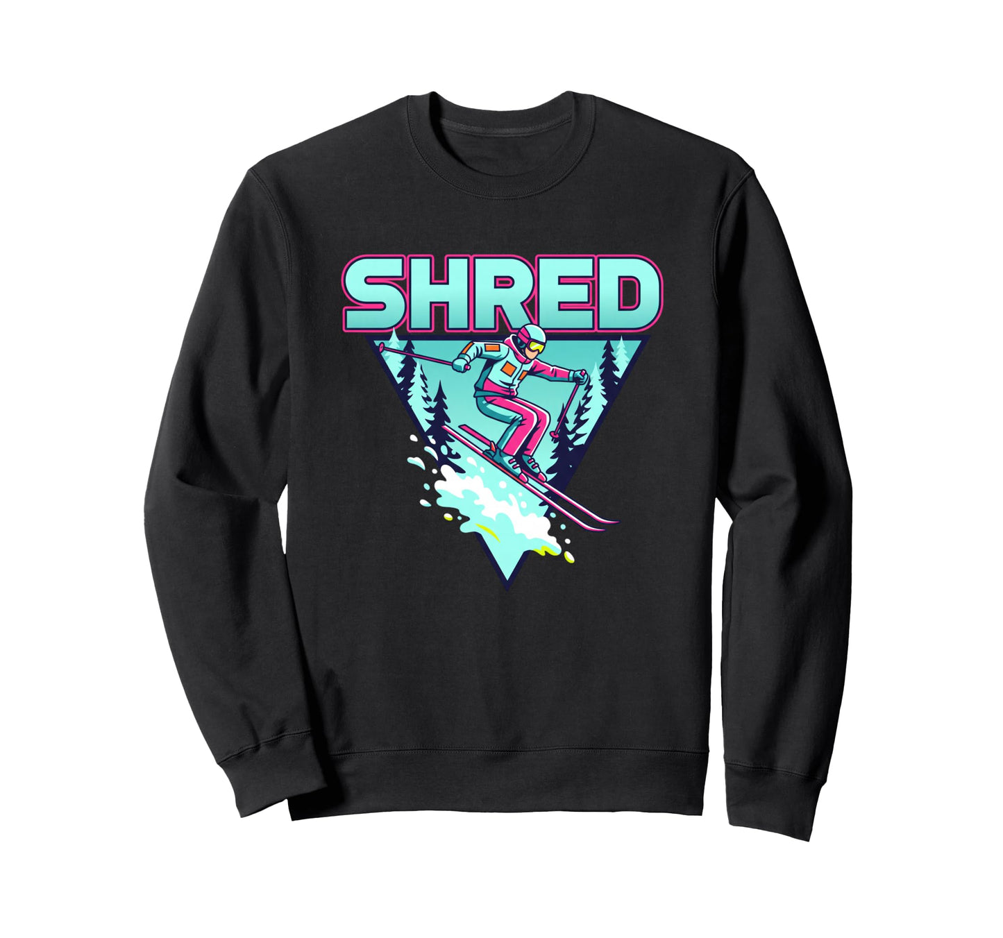 Shred Skiing 80S Synthwave Sweatshirt - Minimalist Print for Adults - T-Shirt, Sweatshirt, Hoodie