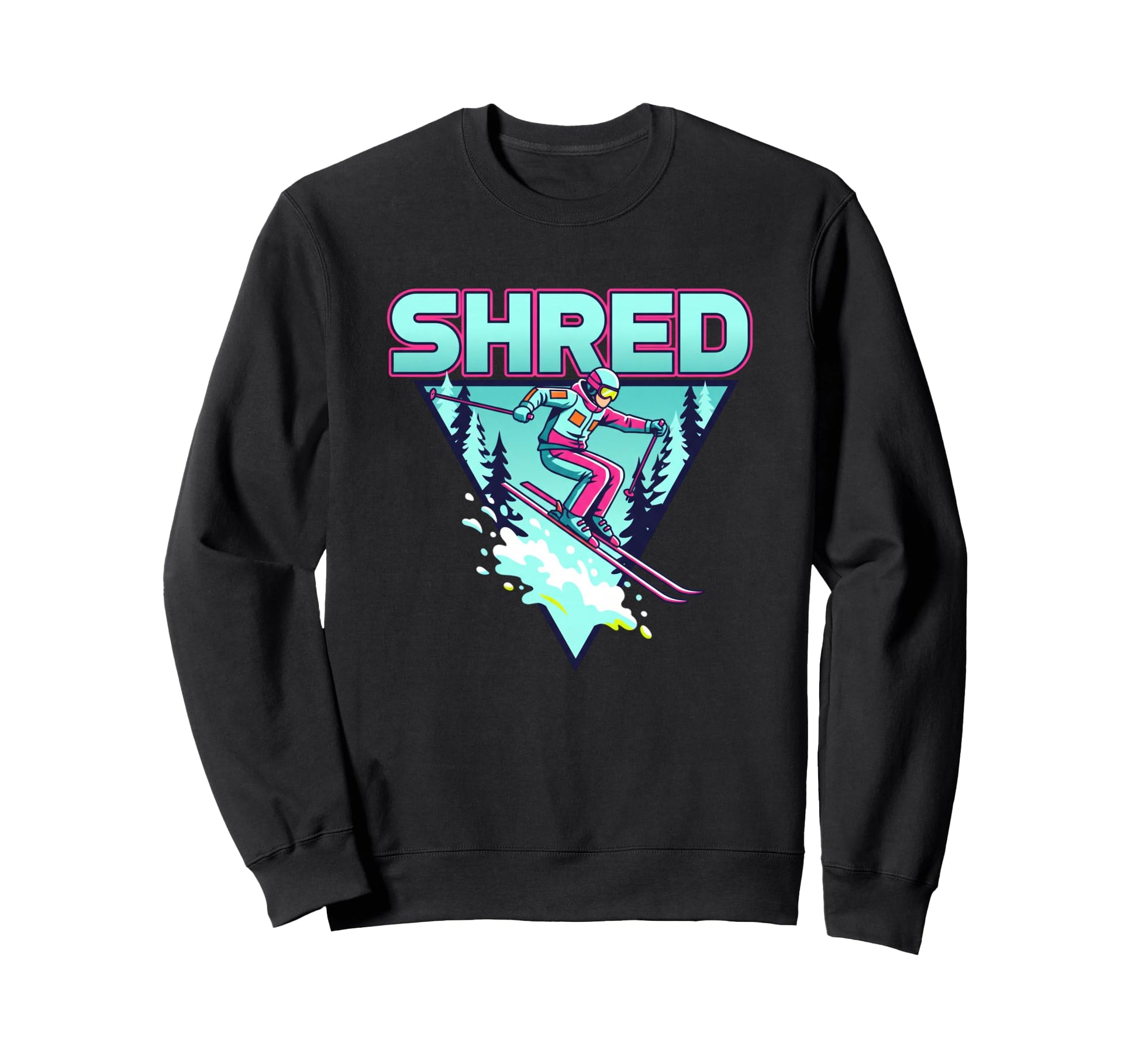 Shred Skiing 80S Synthwave Sweatshirt - Minimalist Print for Adults - T-Shirt, Sweatshirt, Hoodie