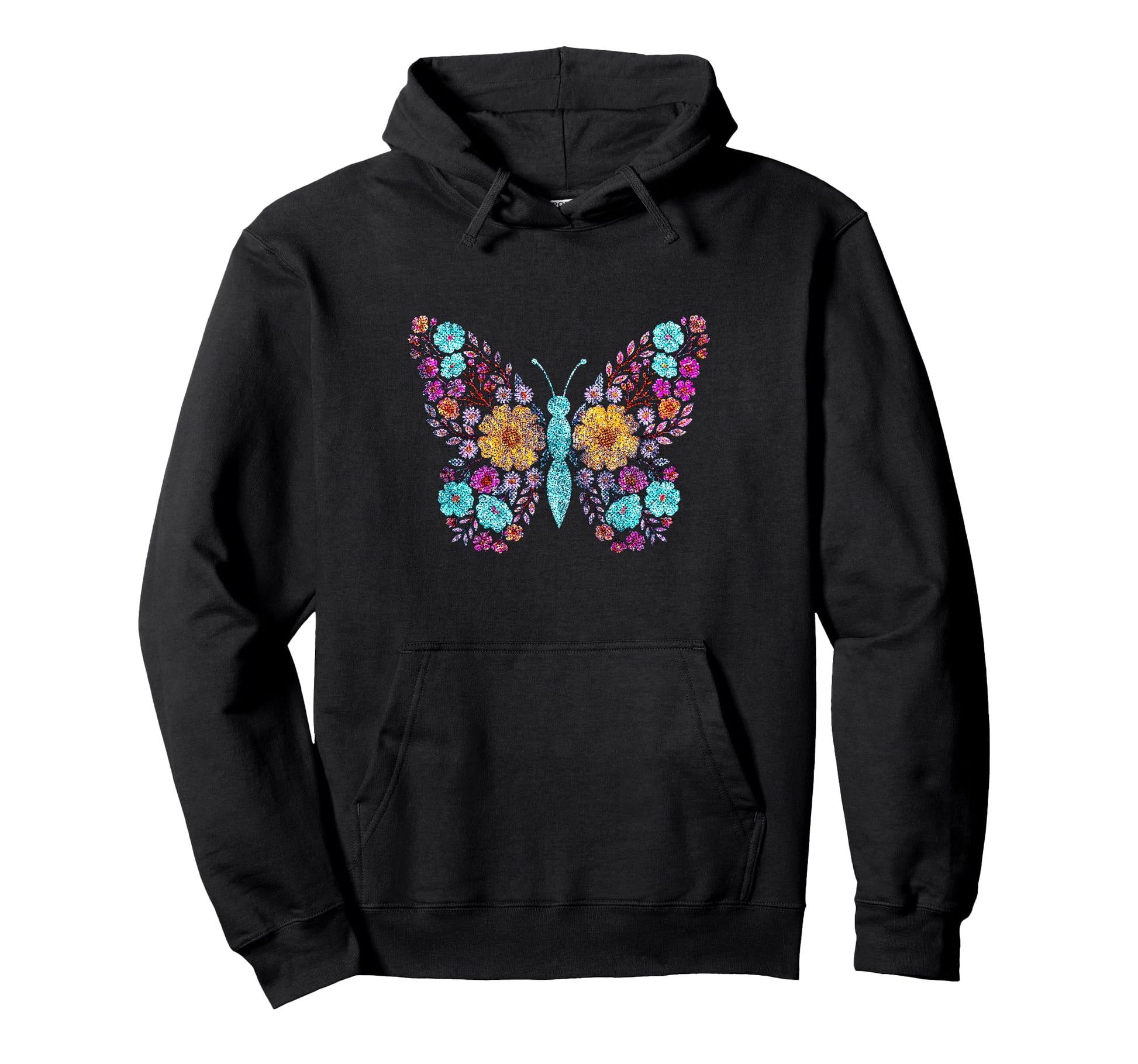 Floral Butterfly Flowers Botany Nature Hoodie - Custom Art Print Unisex - T-Shirt, Sweatshirt, Hoodie