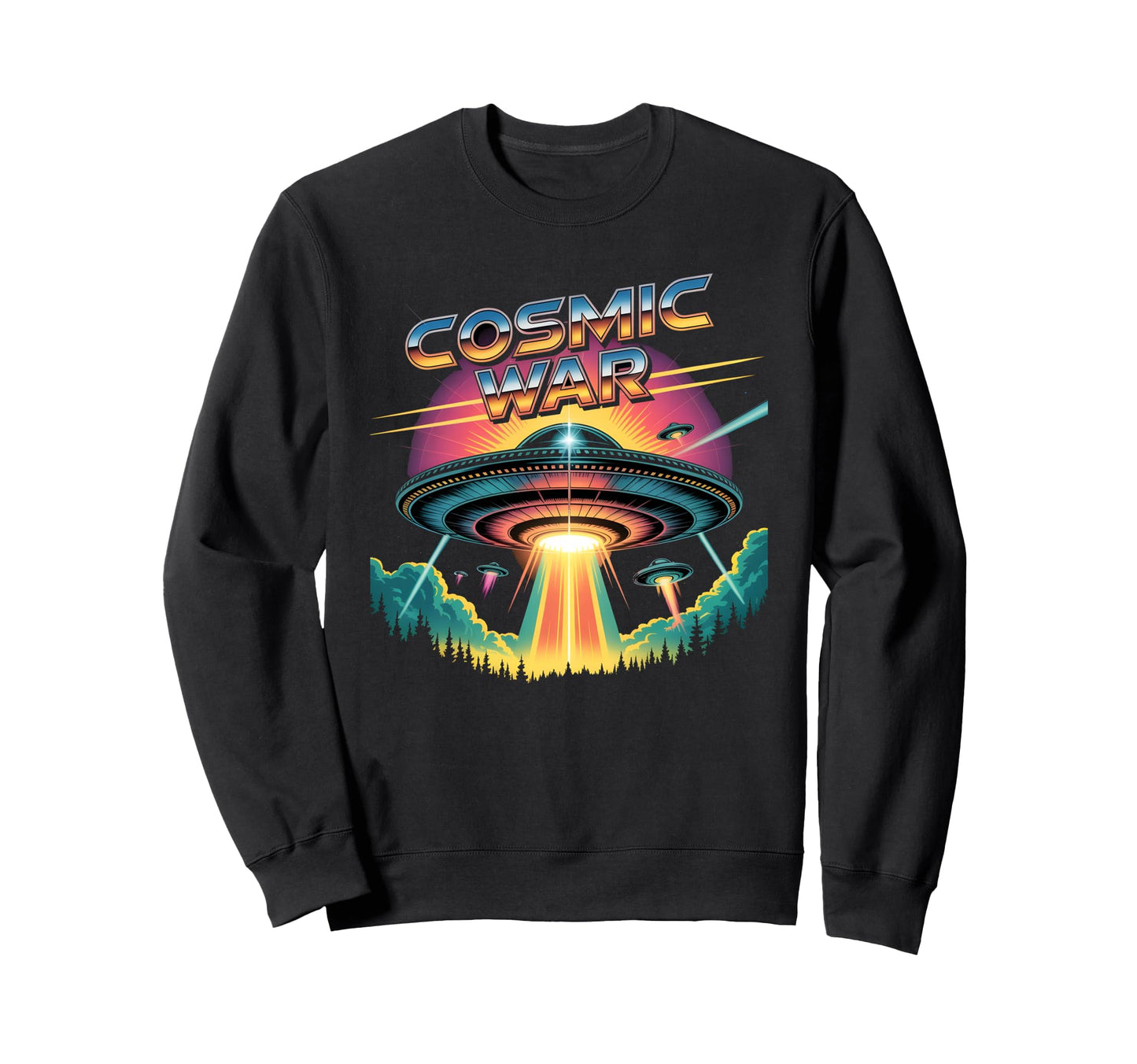 Cosmic War 80S Synthwave Ufo Alien Sweatshirt - Graphic Print Unisex - T-Shirt, Sweatshirt, Hoodie