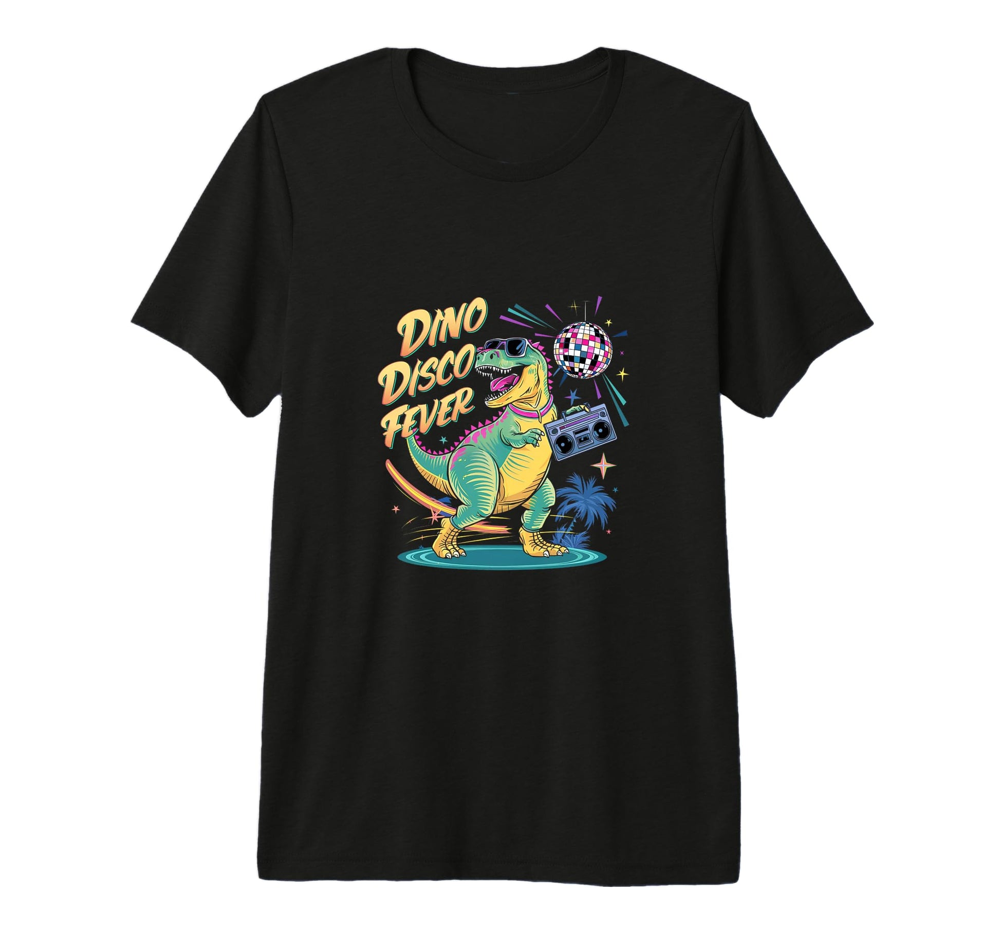 Funny 80S Dinosaur Dino Disco Fever Tri T-Shirt - Aesthetic Graphic Unisex - T-Shirt, Sweatshirt, Hoodie