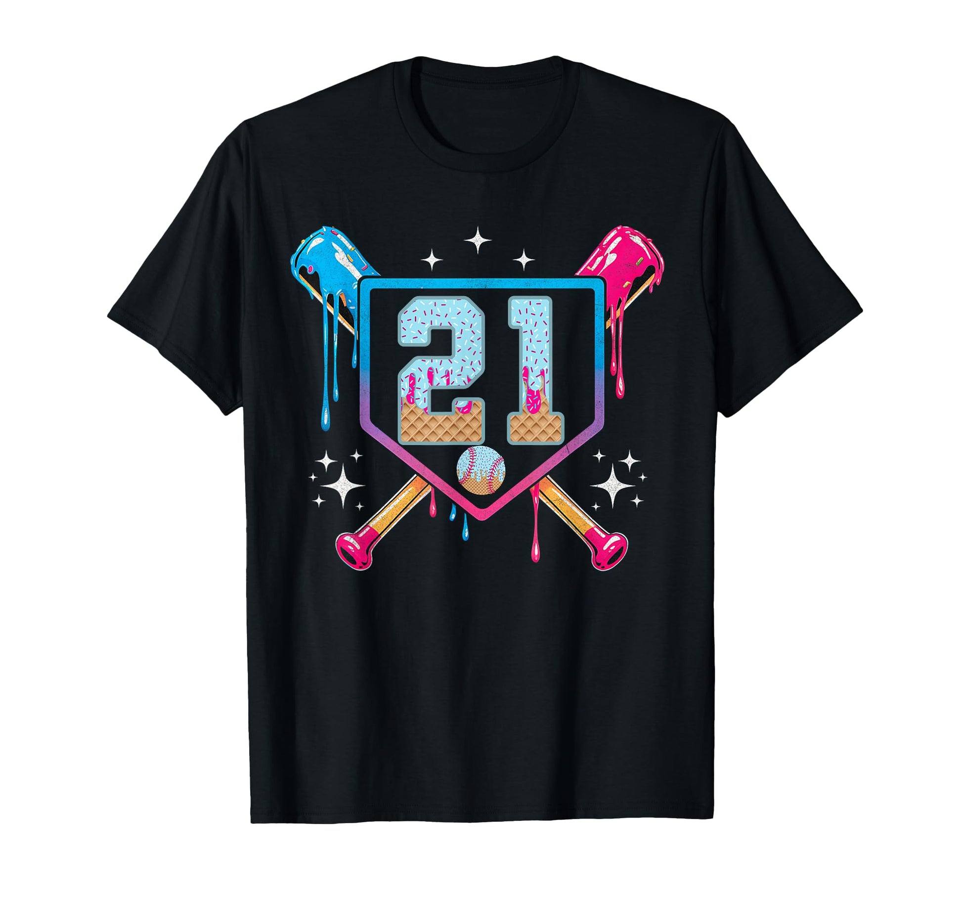 Baseball 21 Year Old Ice Cream Drip 21Th T-Shirt - Unique Graphic Unisex - T-Shirt, Sweatshirt, Hoodie