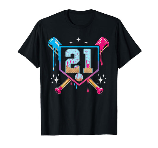 Baseball 21 Year Old Ice Cream Drip 21Th T-Shirt - Unique Graphic Unisex - T-Shirt, Sweatshirt, Hoodie