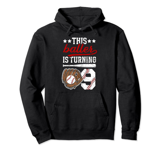 9Th Birthday Party Baseball 9 Year Hoodie - Fun Novelty Design Men Women - T-Shirt, Sweatshirt, Hoodie