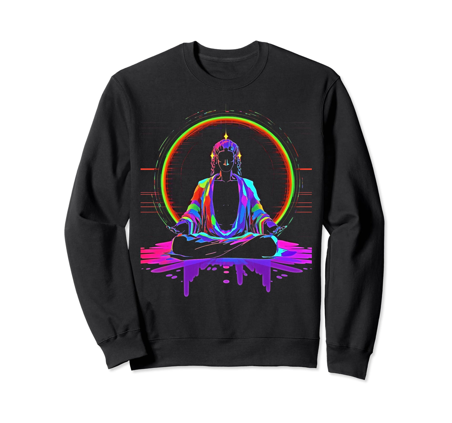 Synthwave Alien Buddha Cyberpunk Sweatshirt - Trendy Graphic for Adults - T-Shirt, Sweatshirt, Hoodie