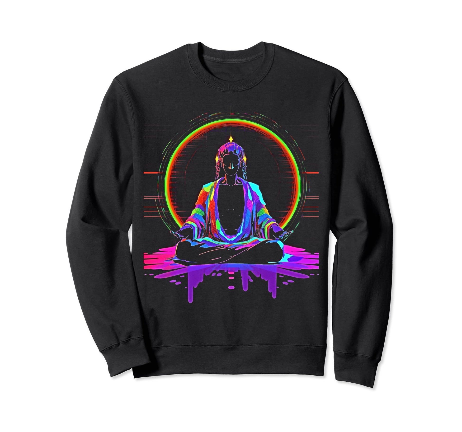 Synthwave Alien Buddha Cyberpunk Sweatshirt - Trendy Graphic for Adults - T-Shirt, Sweatshirt, Hoodie