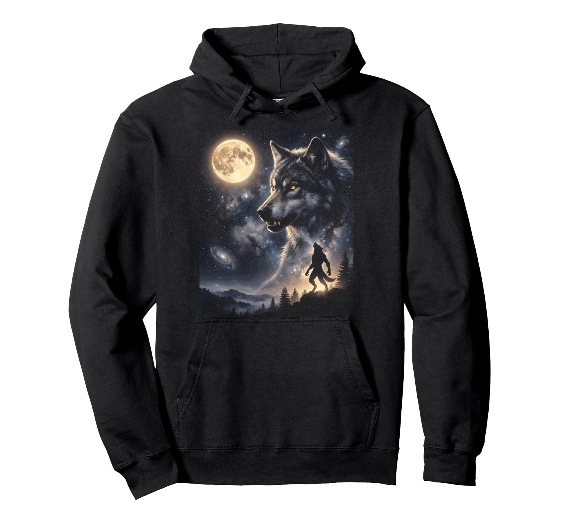 Werewolf Art Celestial Moon Galaxy Gothic Hoodie - Unique Graphic Unisex - T-Shirt, Sweatshirt, Hoodie