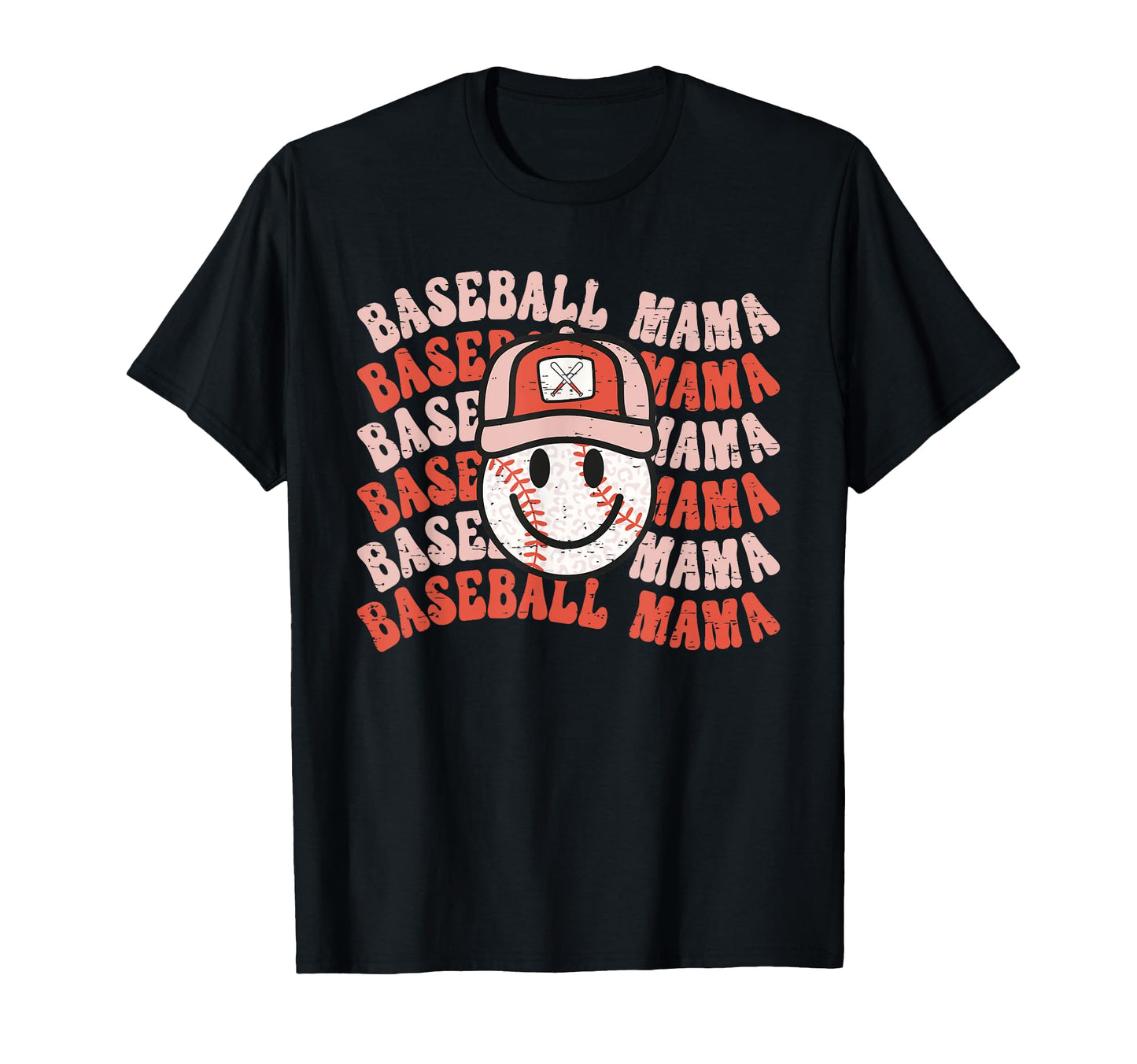 Baseball Mama Leopard Happy Face T-Shirt - Streetwear Style Unisex - T-Shirt, Sweatshirt, Hoodie
