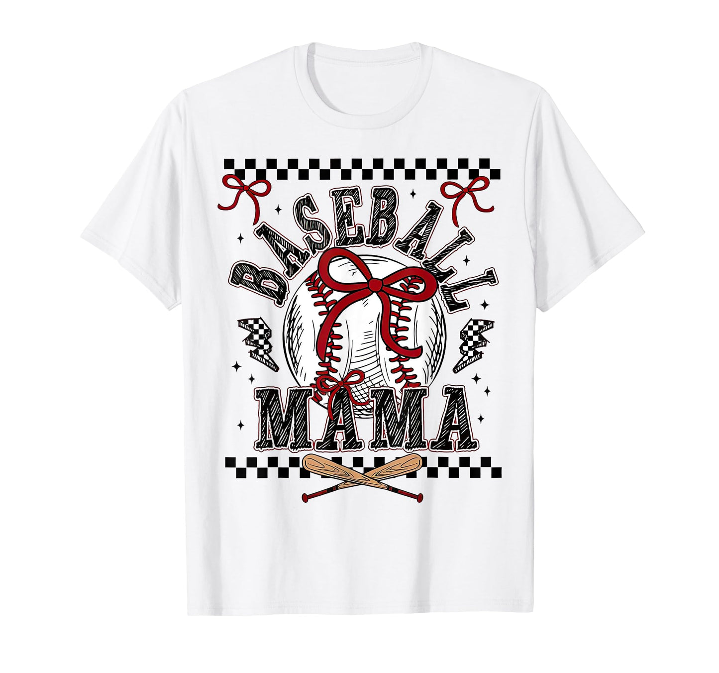 Coquette Bow Baseball Mama Checkered T-Shirt - Aesthetic Graphic Unisex - T-Shirt, Sweatshirt, Hoodie